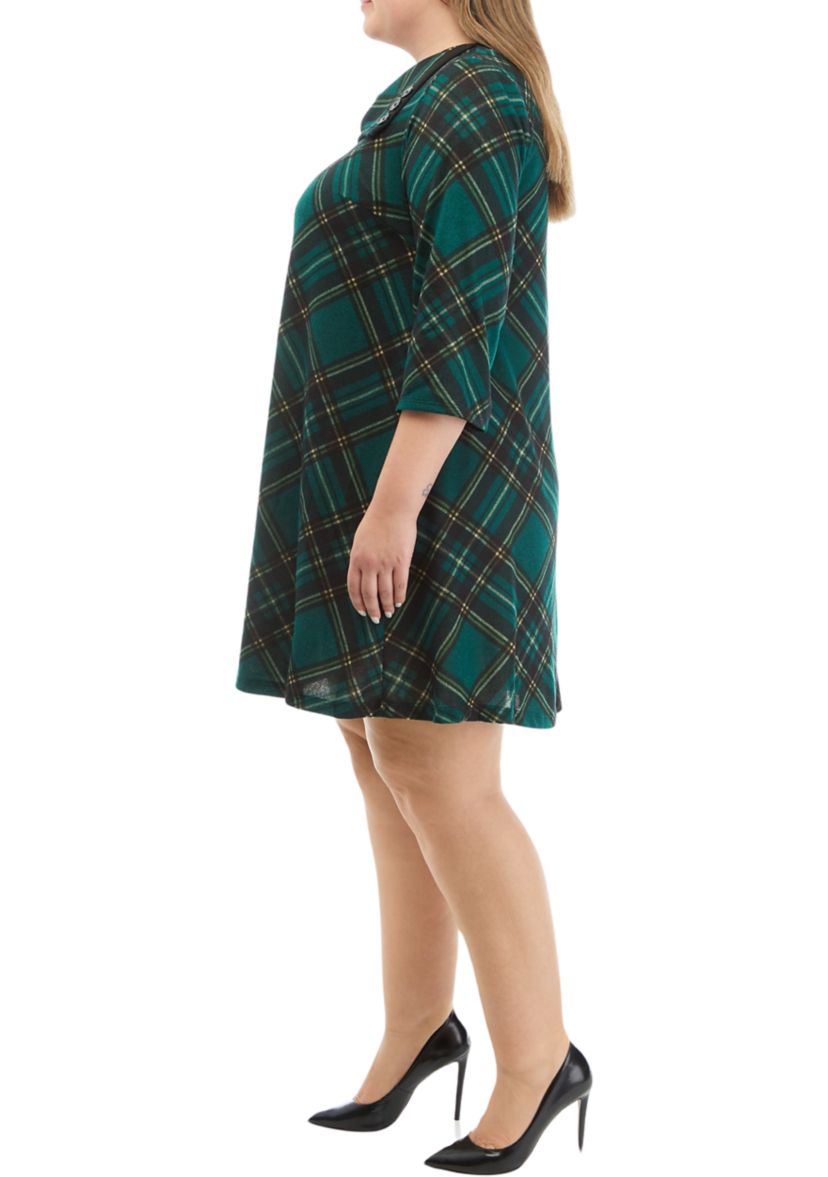 Plus Size Envelope Neck Plaid Cozy Fit and Flare Dress