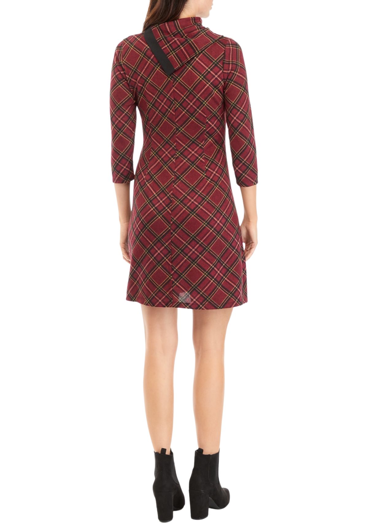 Womens 3/4 Sleeve Plaid A-Line Cozy Dress