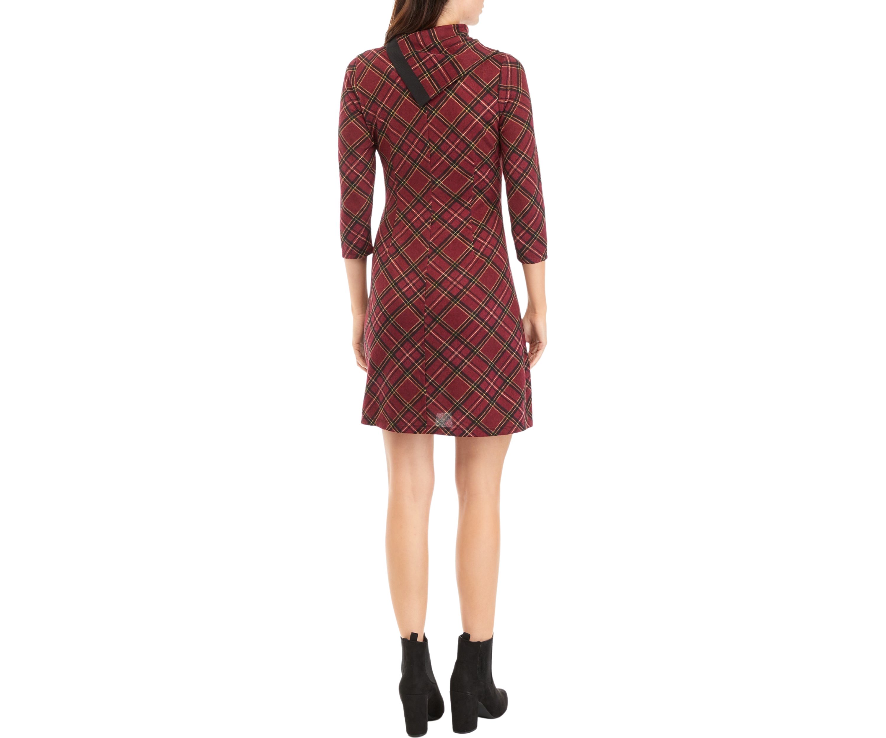 Womens 3/4 Sleeve Plaid A-Line Cozy Dress