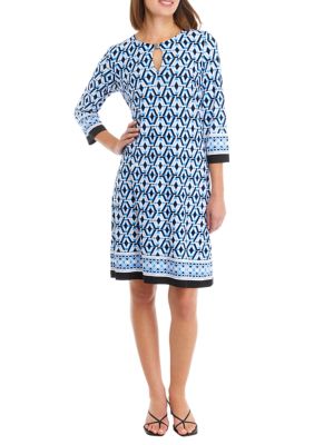 Women's 3/4 Sleeve Geometric Print Shift Dress