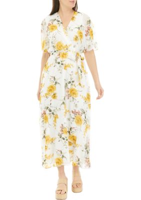 Women's Floral Printed Chiffon Midi Wrap Dress