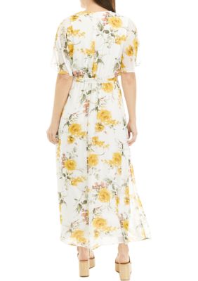 Women's Floral Printed Chiffon Midi Wrap Dress