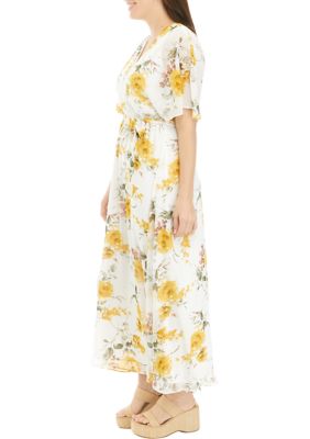 Women's Floral Printed Chiffon Midi Wrap Dress