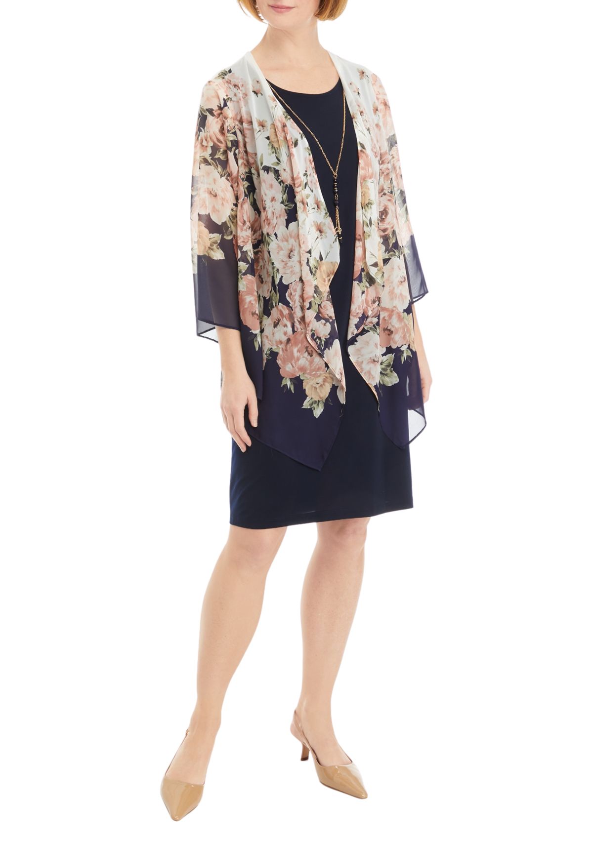 Womens 3/4 Sleeve Floral Print Jacket Dress