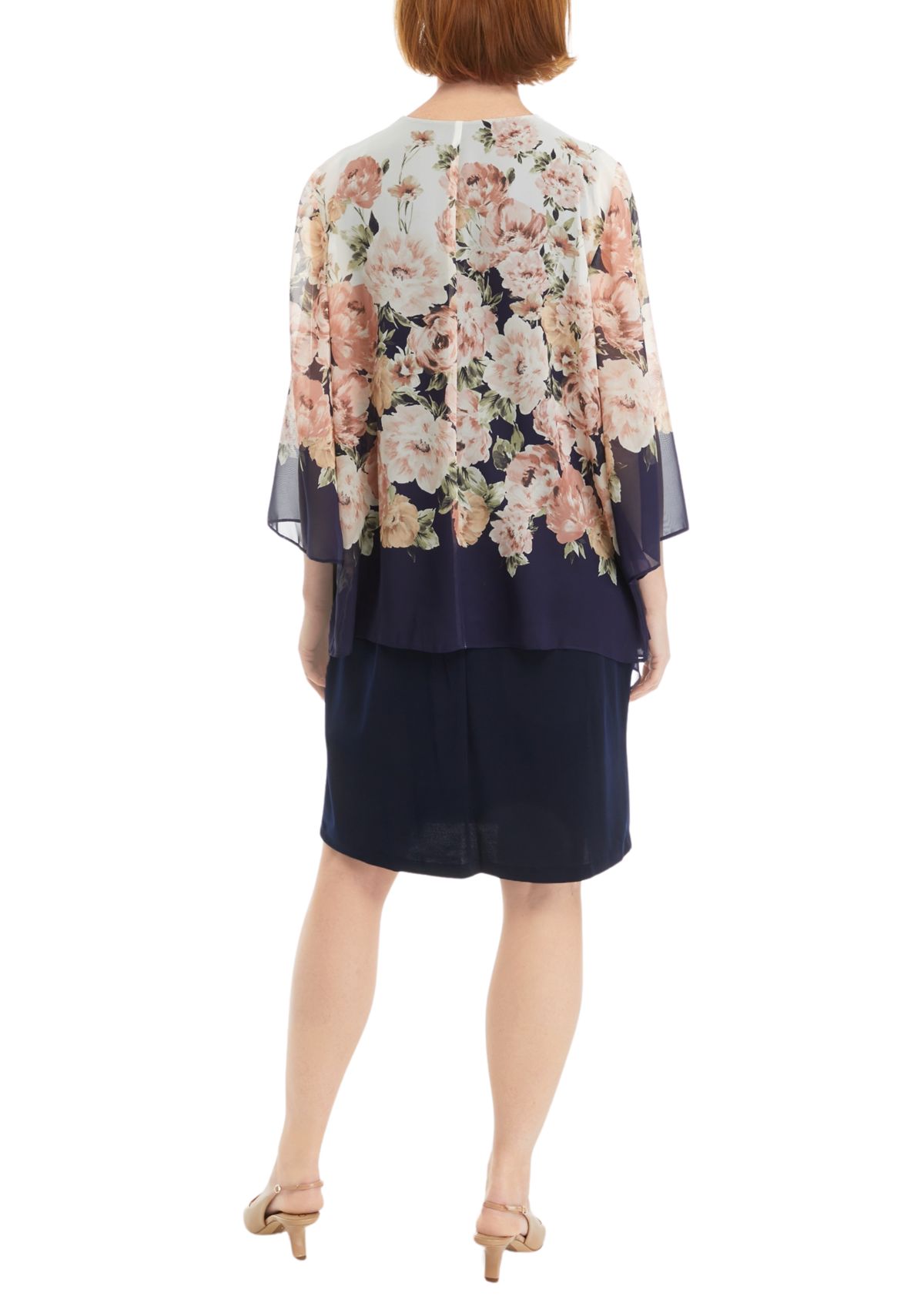 Womens 3/4 Sleeve Floral Print Jacket Dress