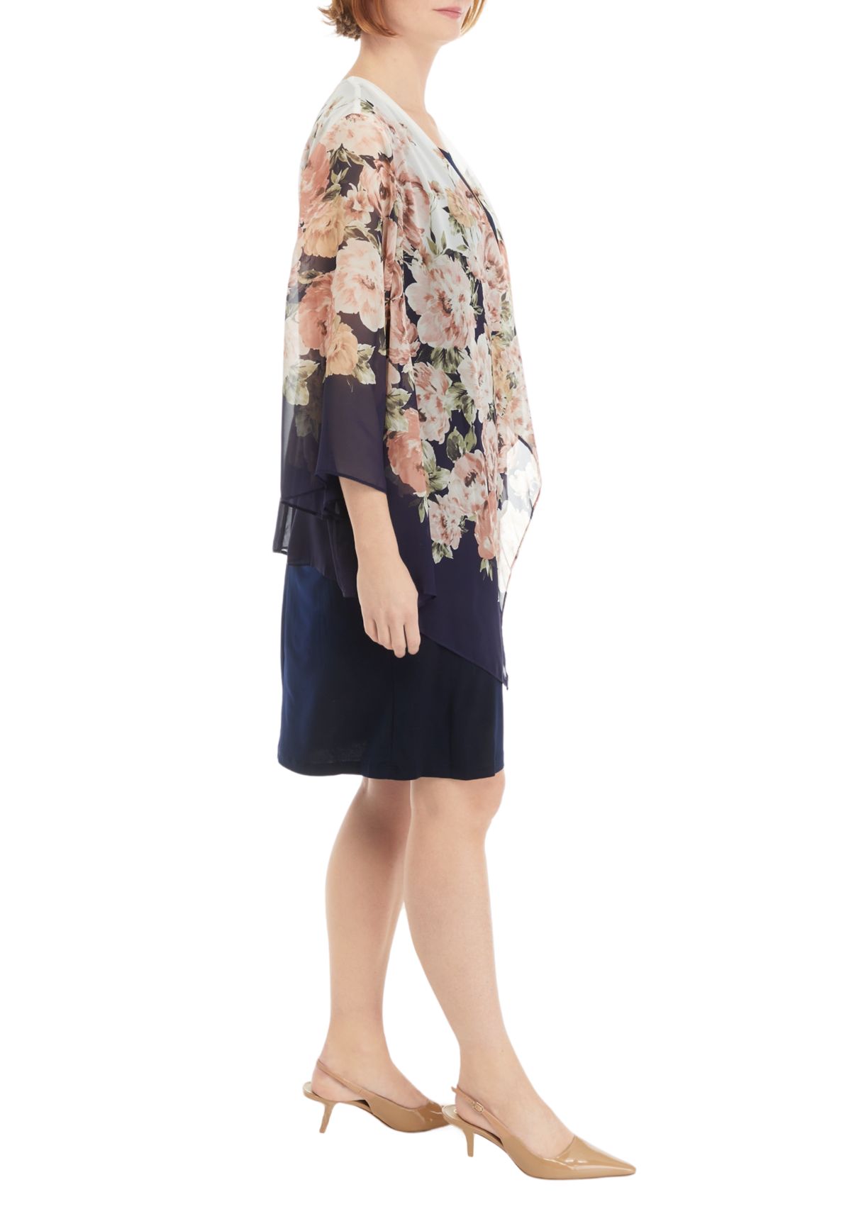Womens 3/4 Sleeve Floral Print Jacket Dress