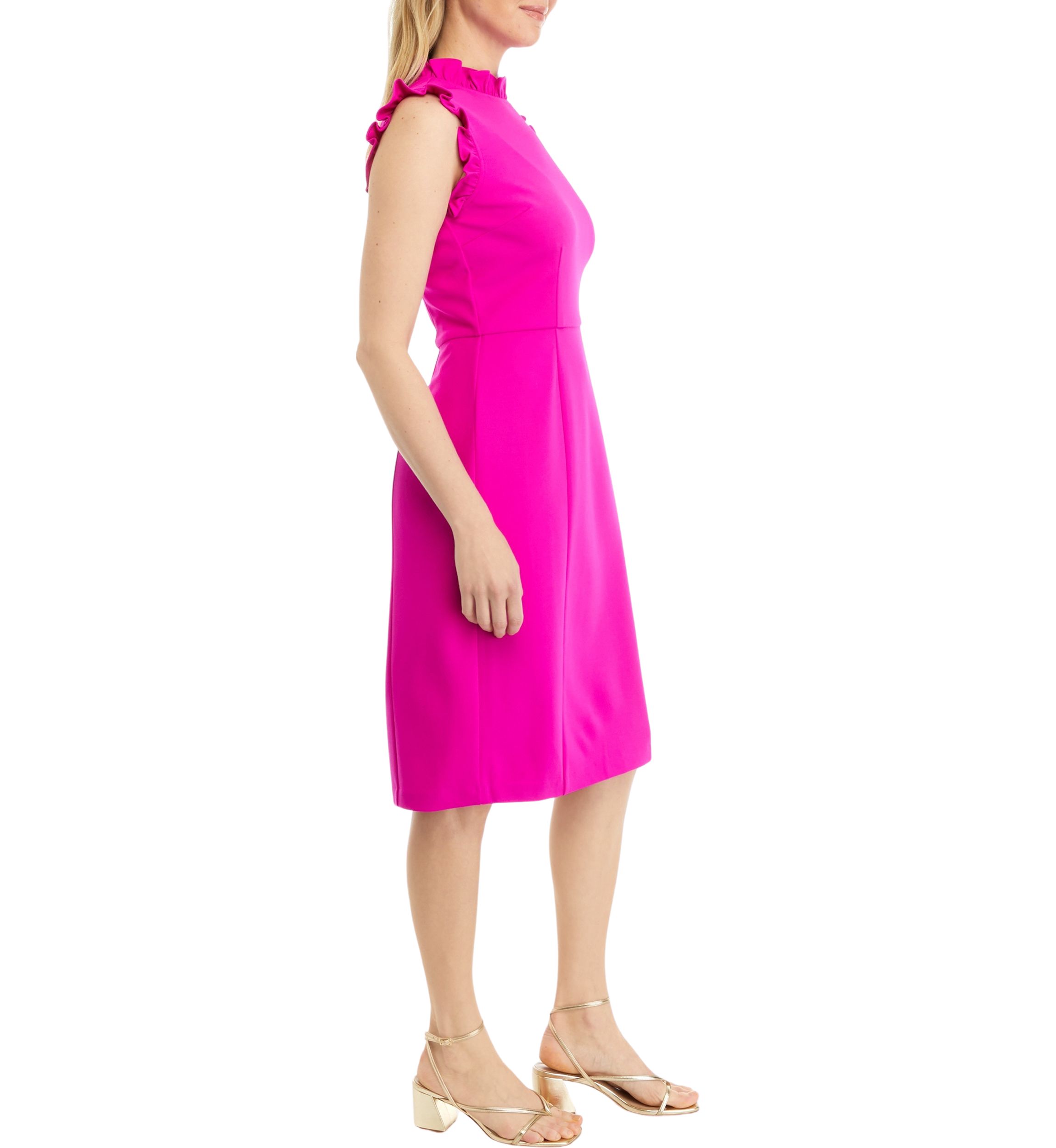 Womens Solid Ruffle Neck Scuba Sheath Crepe Dress