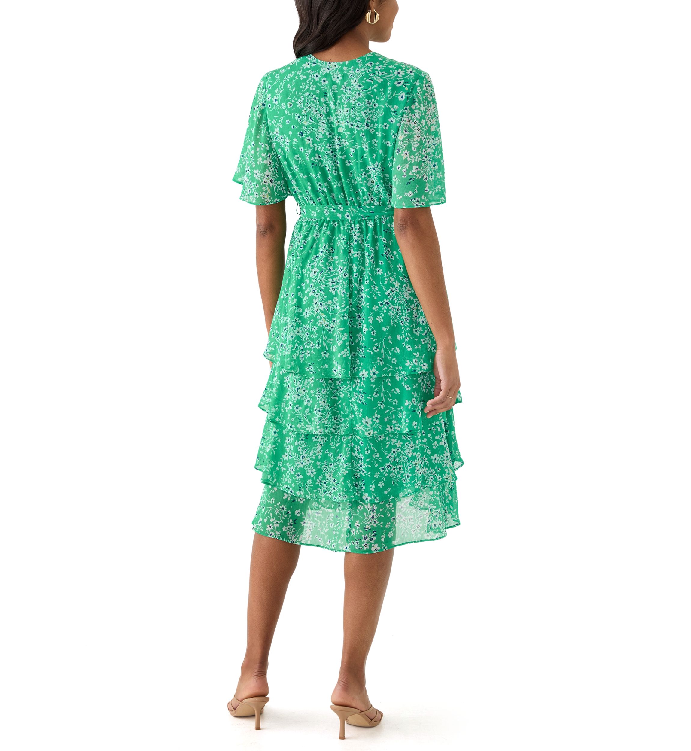 Womens Short Sleeve V-Neck Ditsy Floral Print Dress