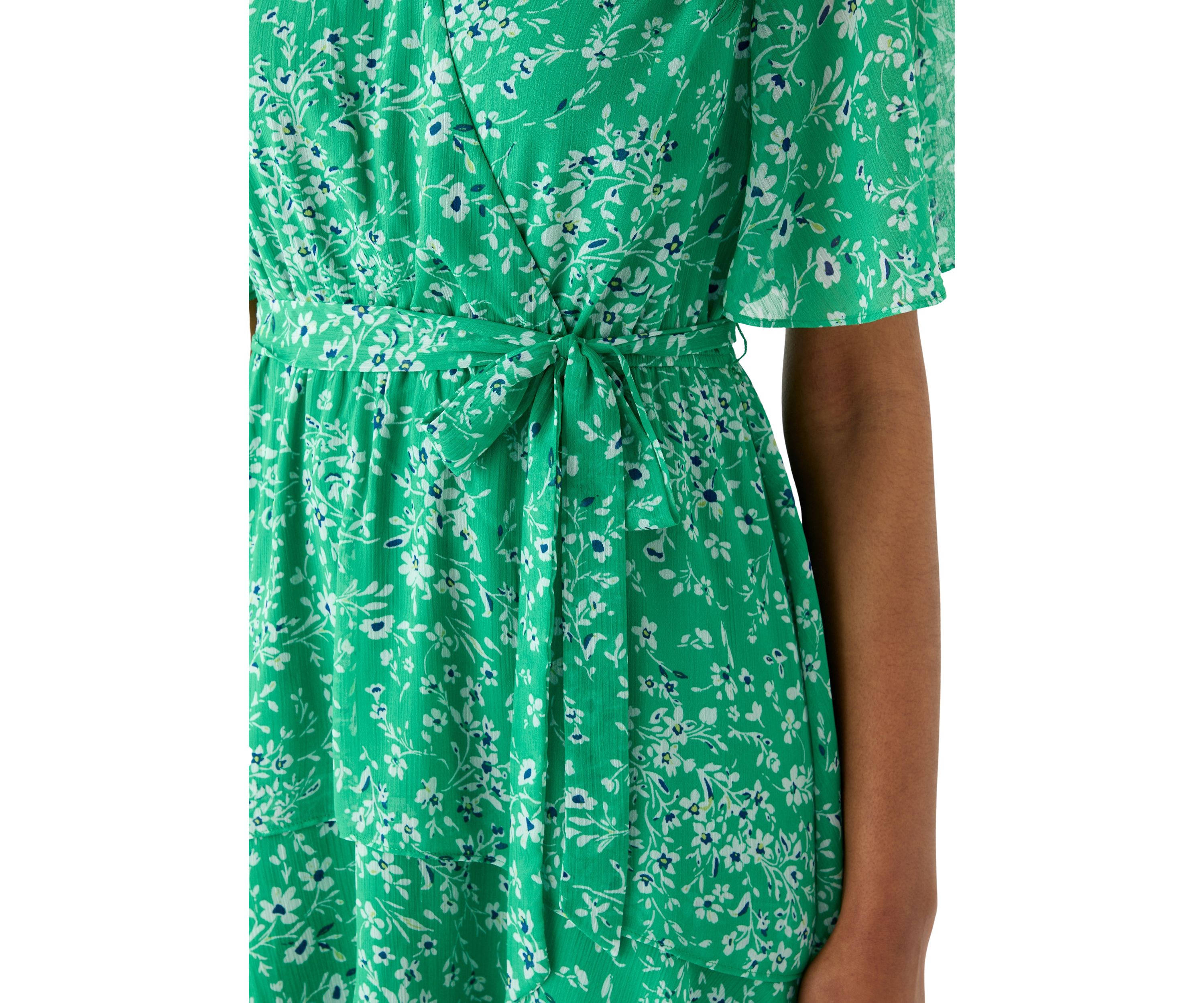 Womens Short Sleeve V-Neck Ditsy Floral Print Dress