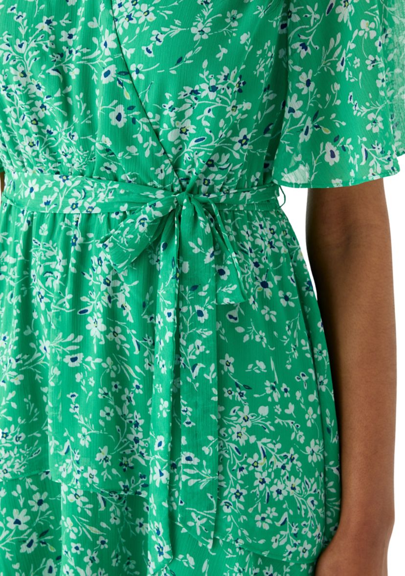 Womens Short Sleeve V-Neck Ditsy Floral Print Dress