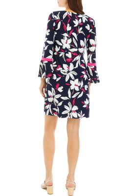 Women's Long Bell Sleeve Floral Print Sheath Dress