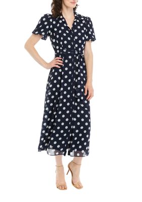 Women's Short Sleeve Dot Print Cotton Shirtdress