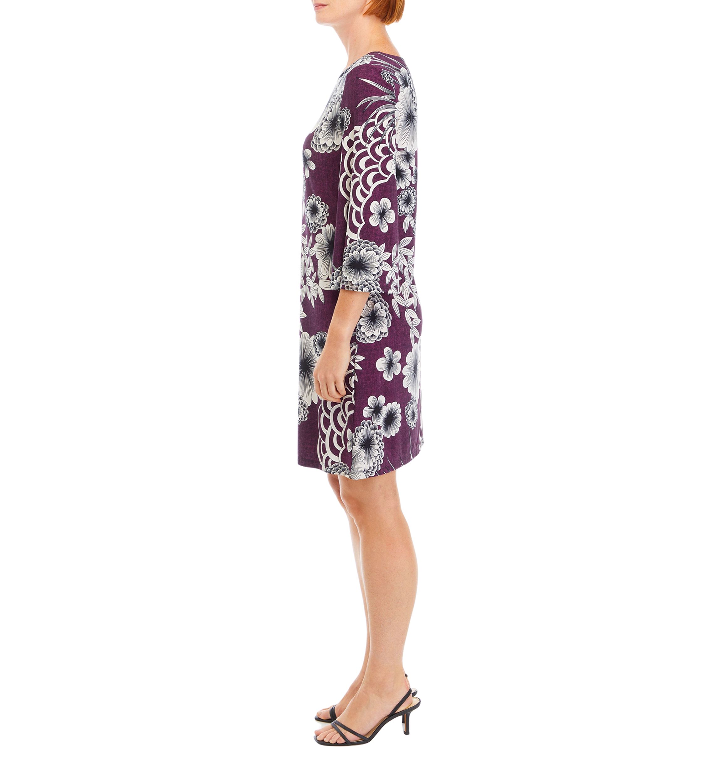Womens 3/4 Sleeve Floral A-Line Dress
