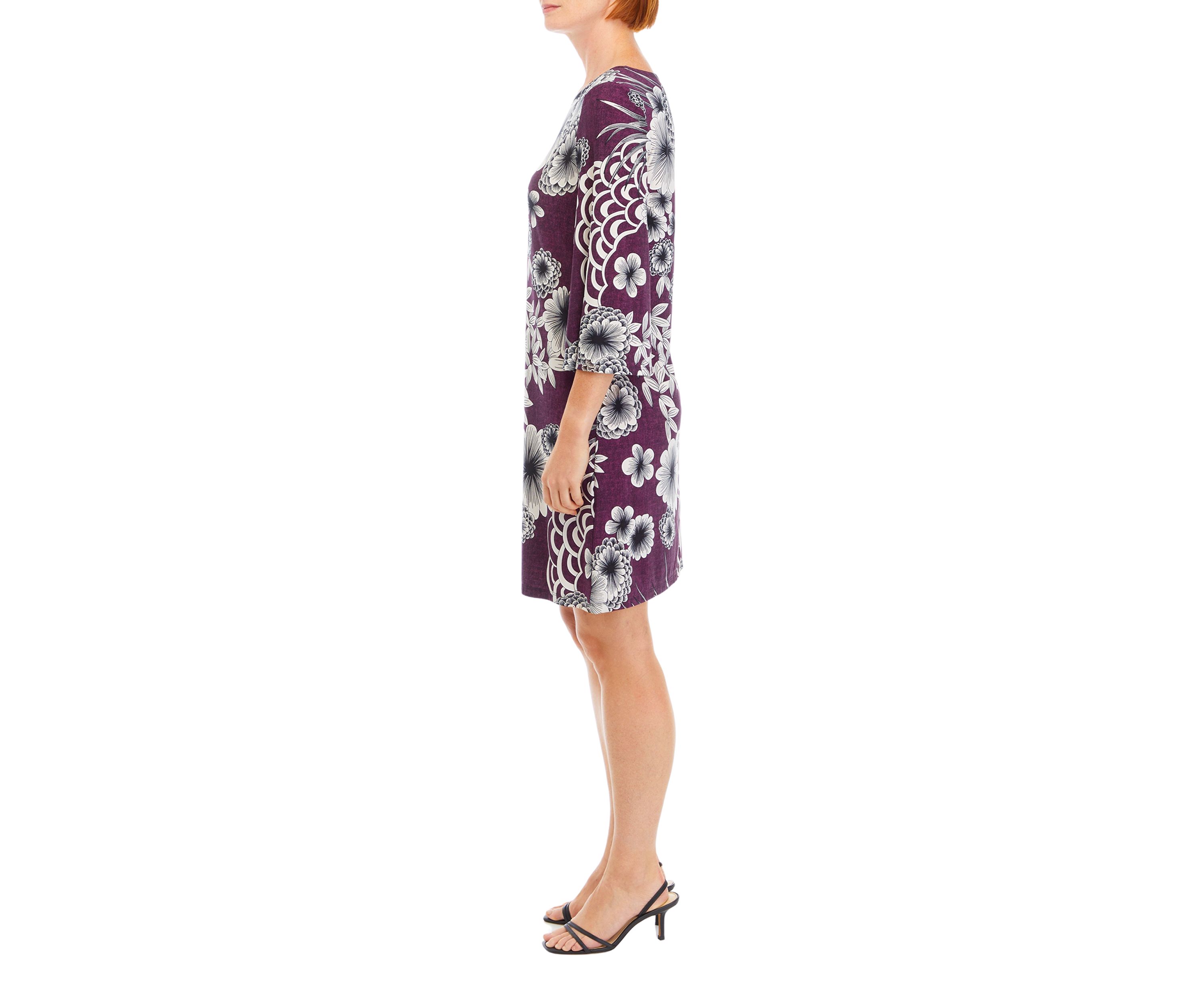 Womens 3/4 Sleeve Floral A-Line Dress