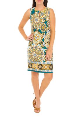 Women's Sleeveless Keyhole Neck Printed A-Line Dress