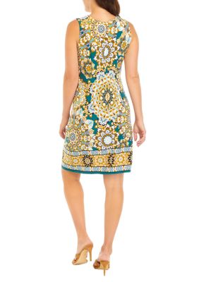 Women's Sleeveless Keyhole Neck Printed A-Line Dress