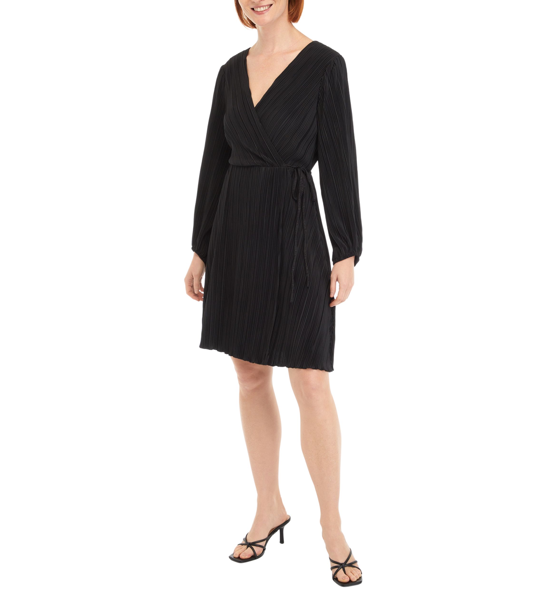 Womens Long Sleeve V-Neck Side Wrap Dress