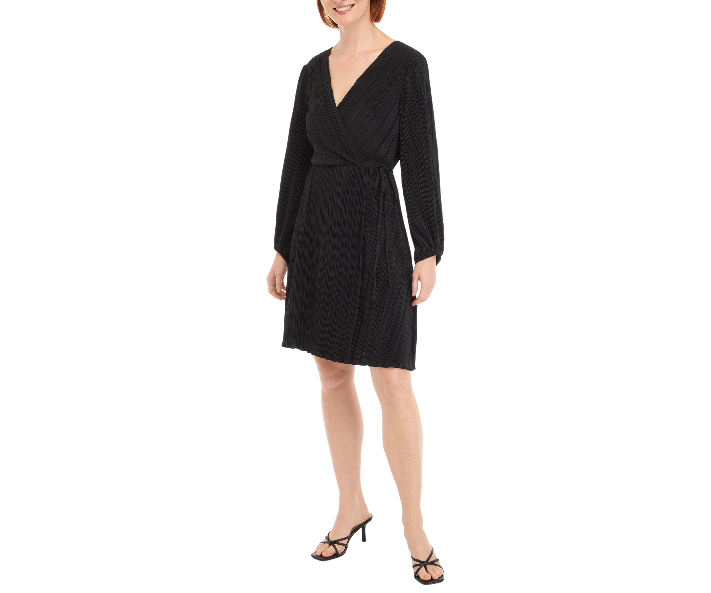 Womens Long Sleeve V-Neck Side Wrap Dress
