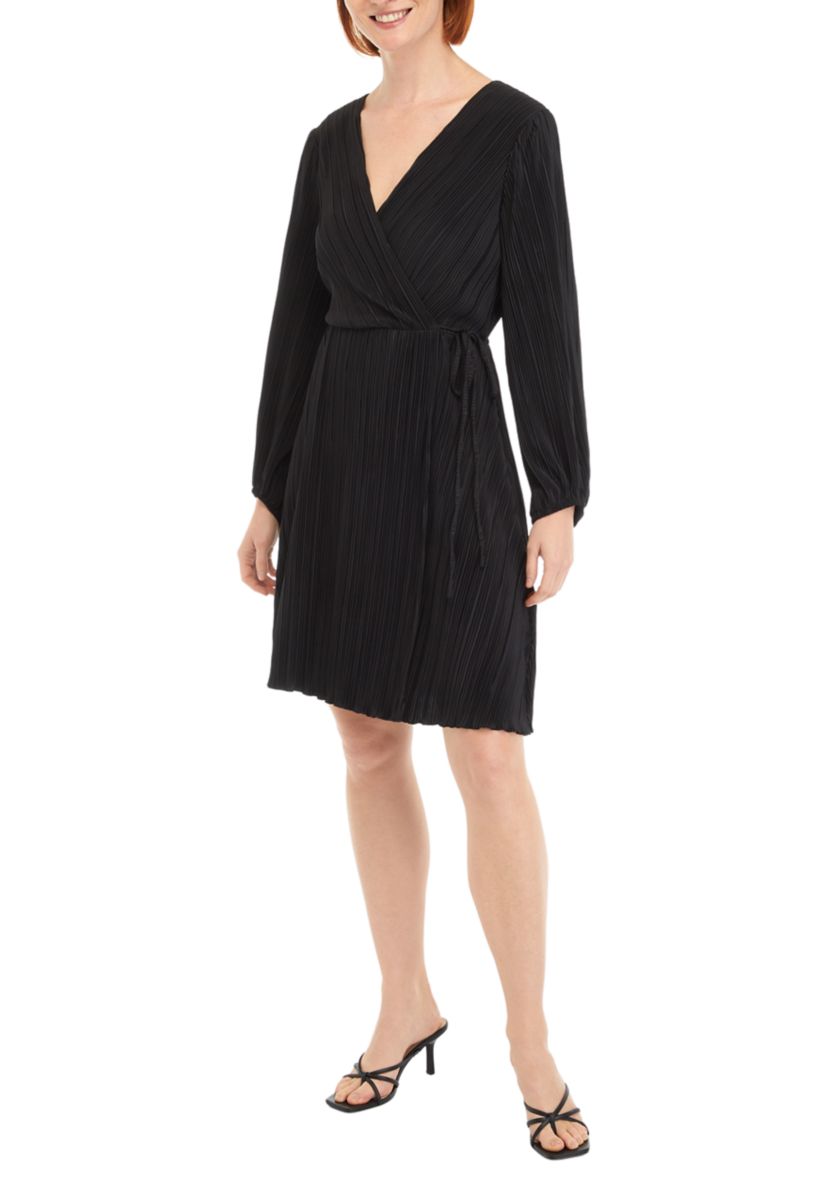 Womens Long Sleeve V-Neck Side Wrap Dress