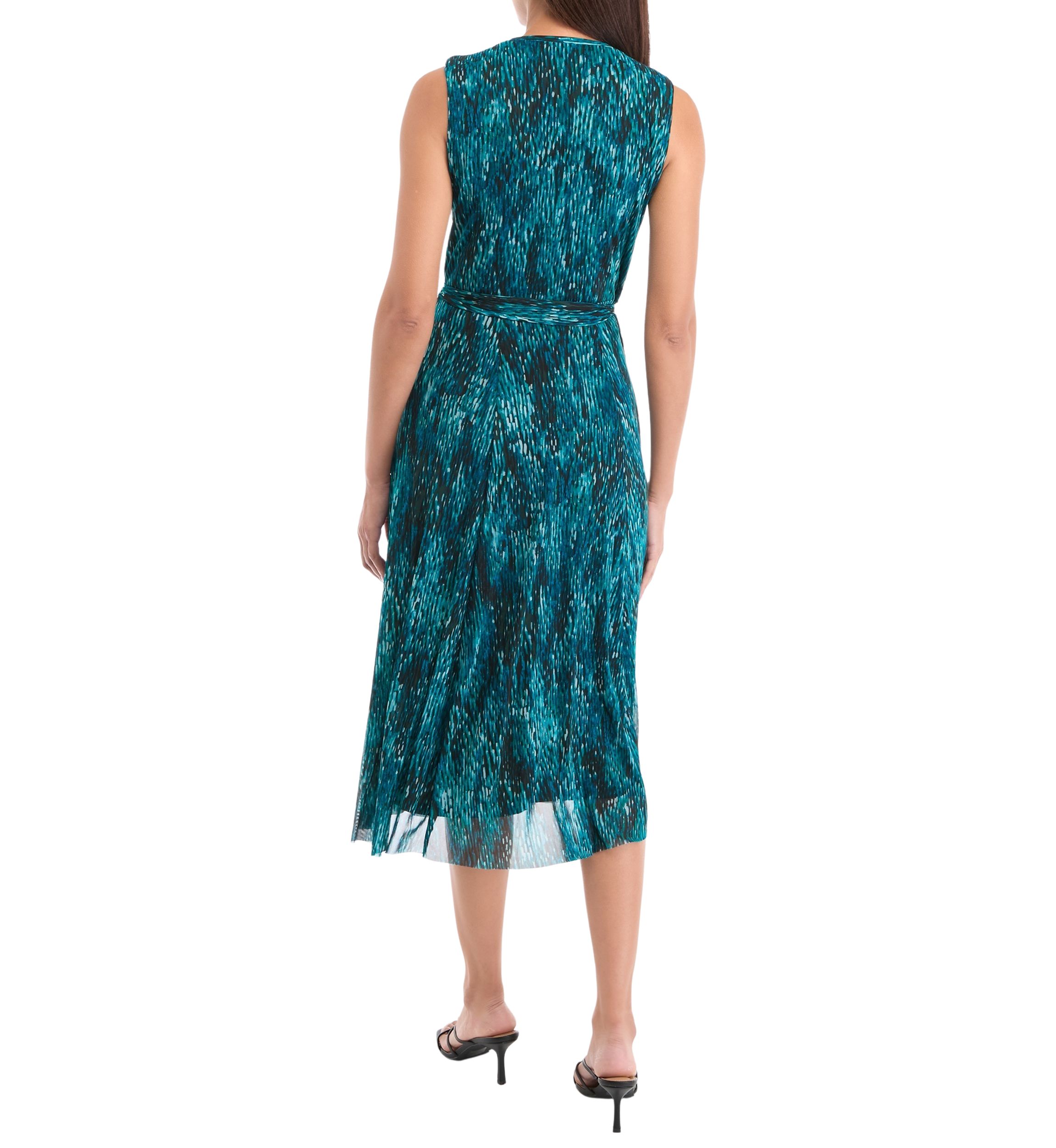 Womens Sleeveless Printed Tie Waist Fit and Flare Dress