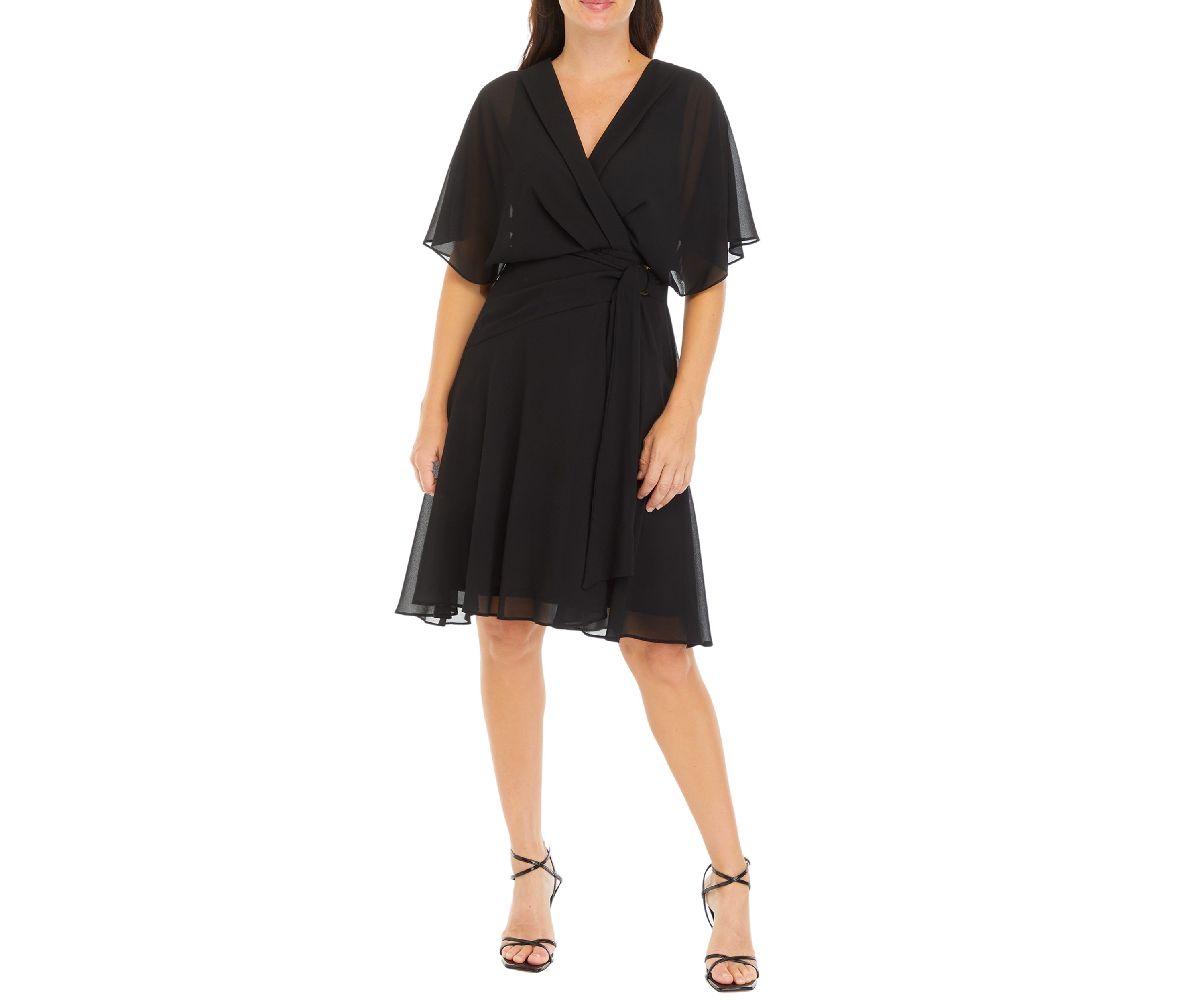 Womens Drape Neck Side Tie Fit and Flare Dress