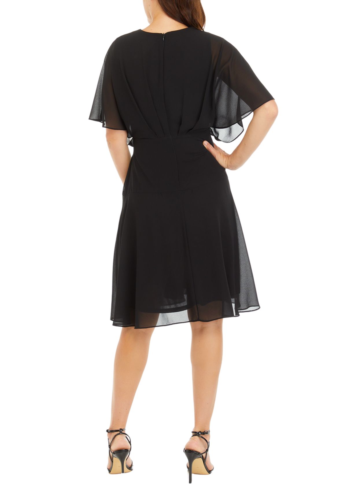 Womens Drape Neck Side Tie Fit and Flare Dress