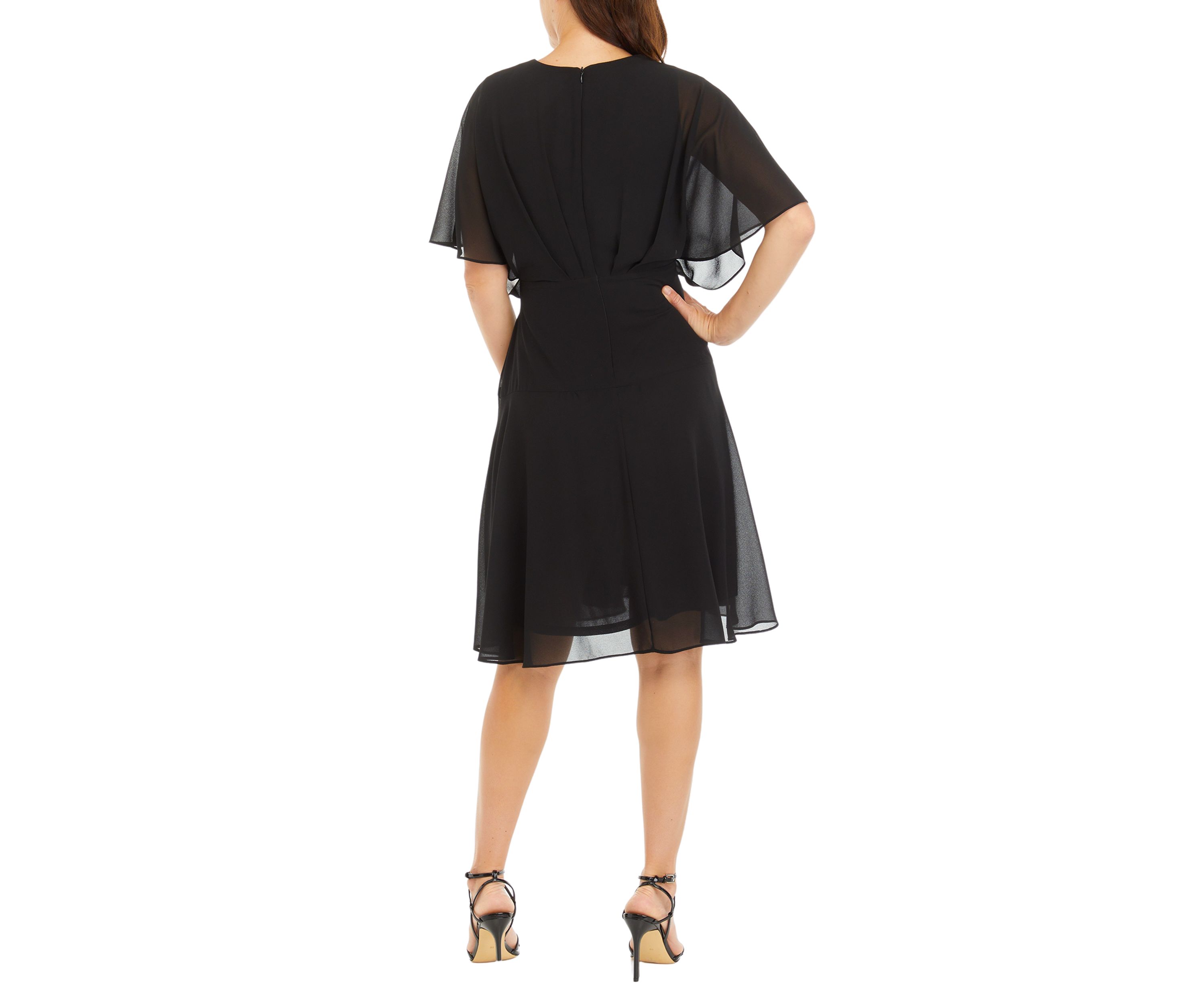 Womens Drape Neck Side Tie Fit and Flare Dress