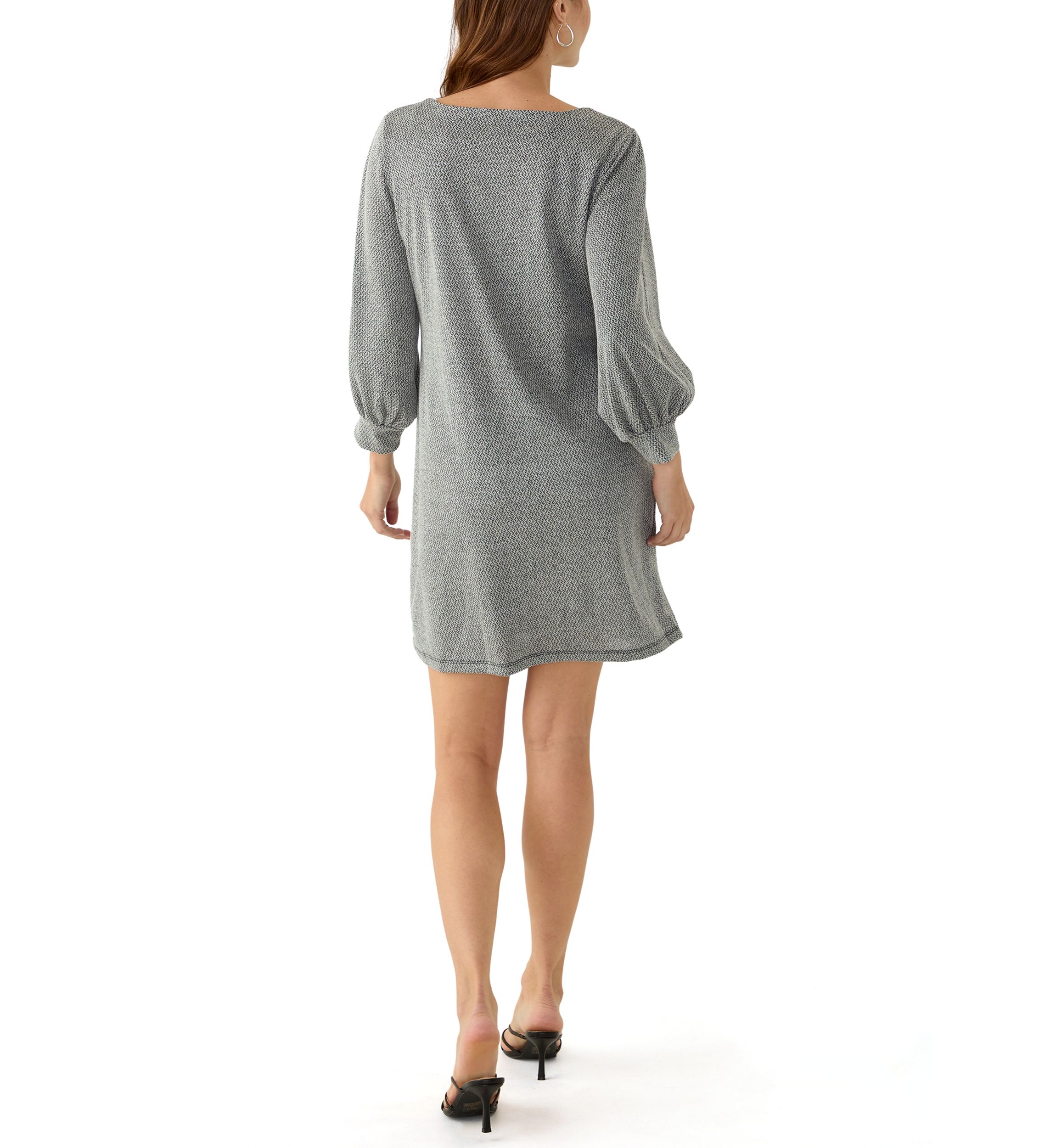 Womens Puff Sleeve Crew Neck A-Line Dress