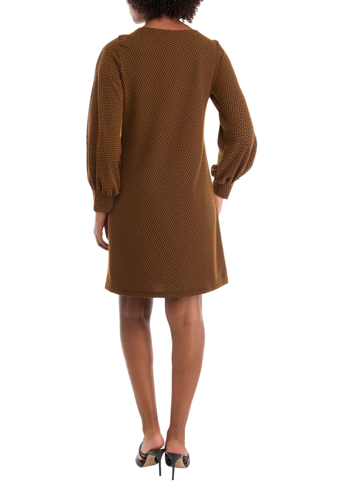 Womens Puff Sleeve Printed A-Line Dress