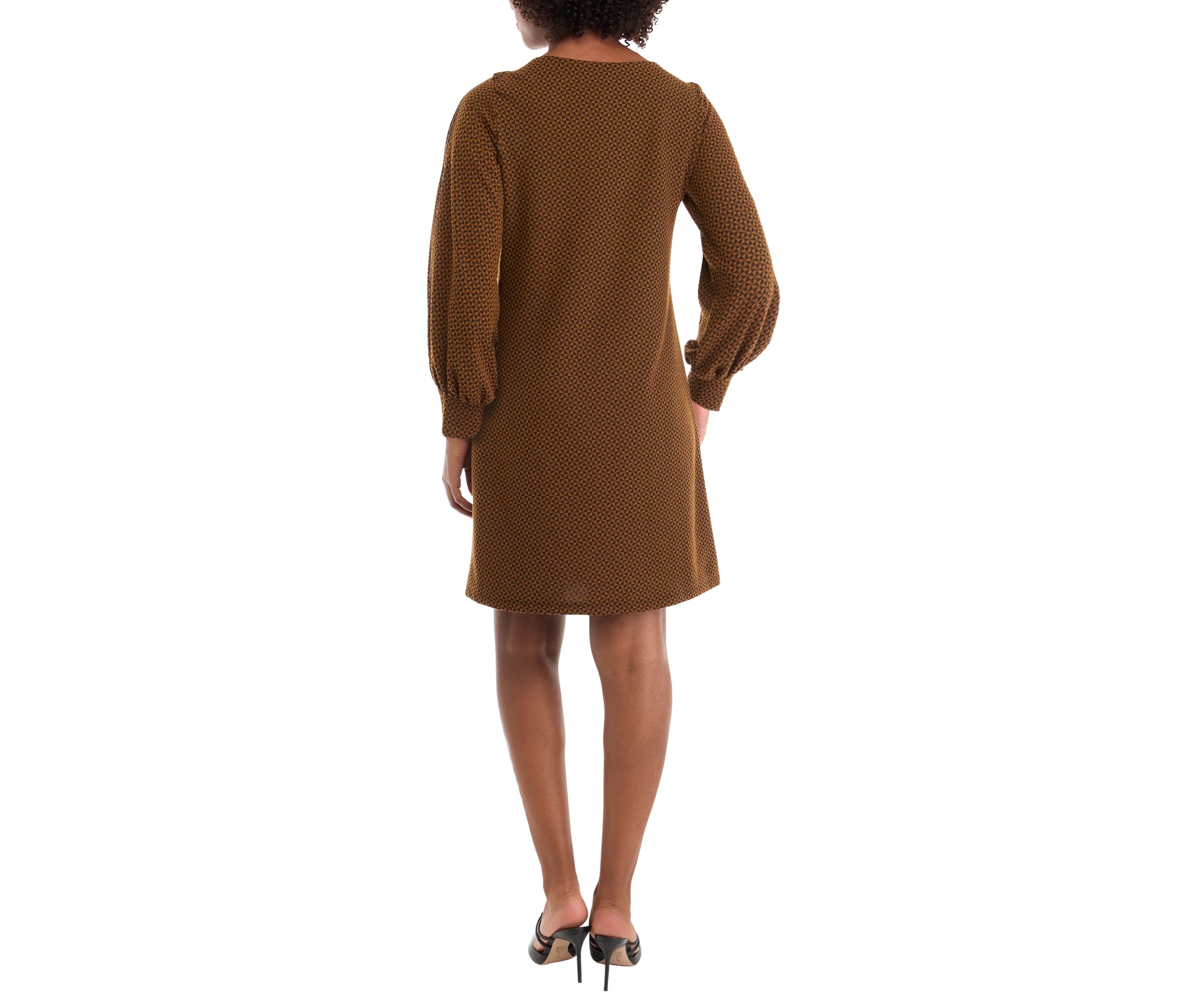 Womens Puff Sleeve Printed A-Line Dress