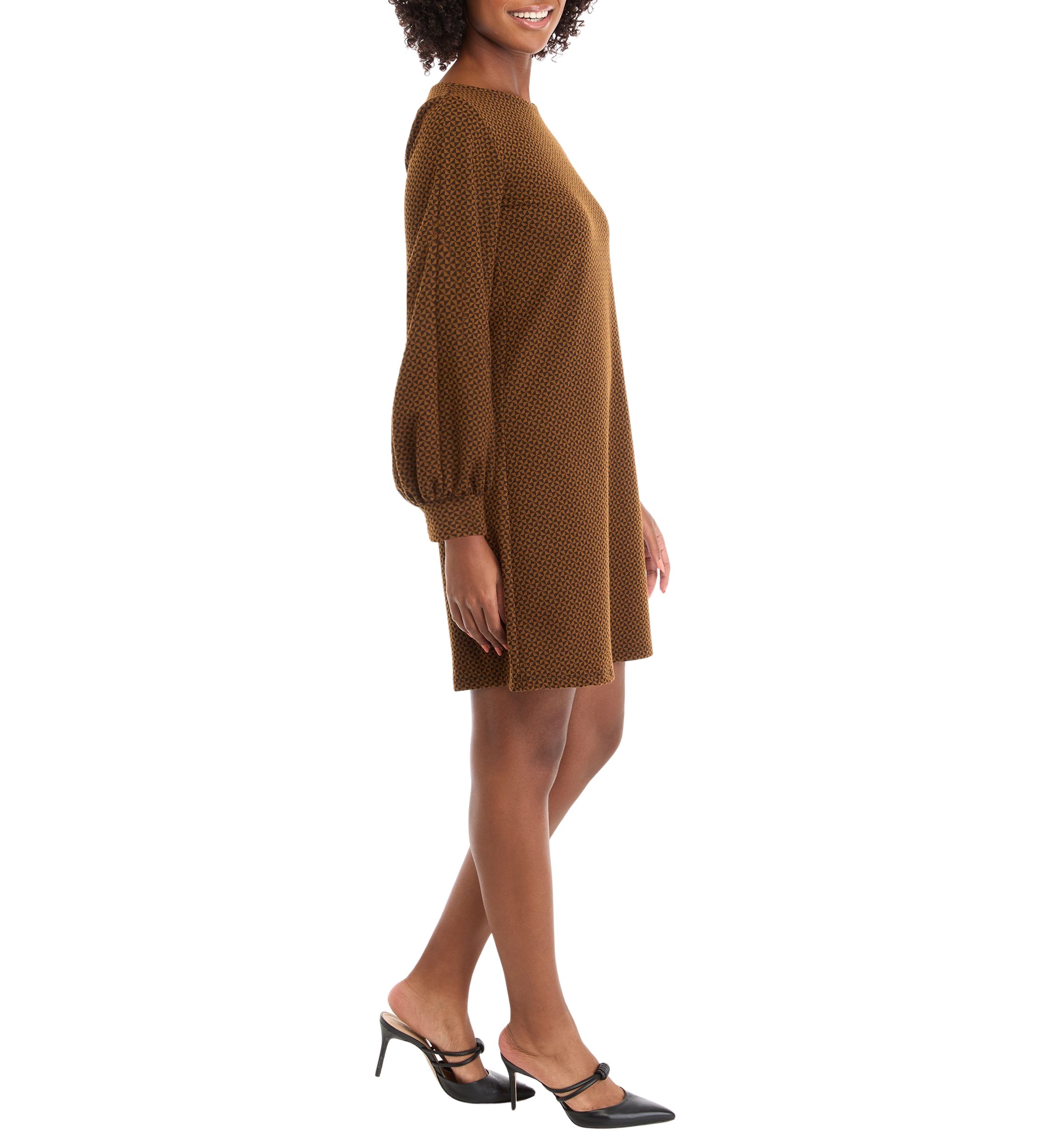 Womens Puff Sleeve Printed A-Line Dress