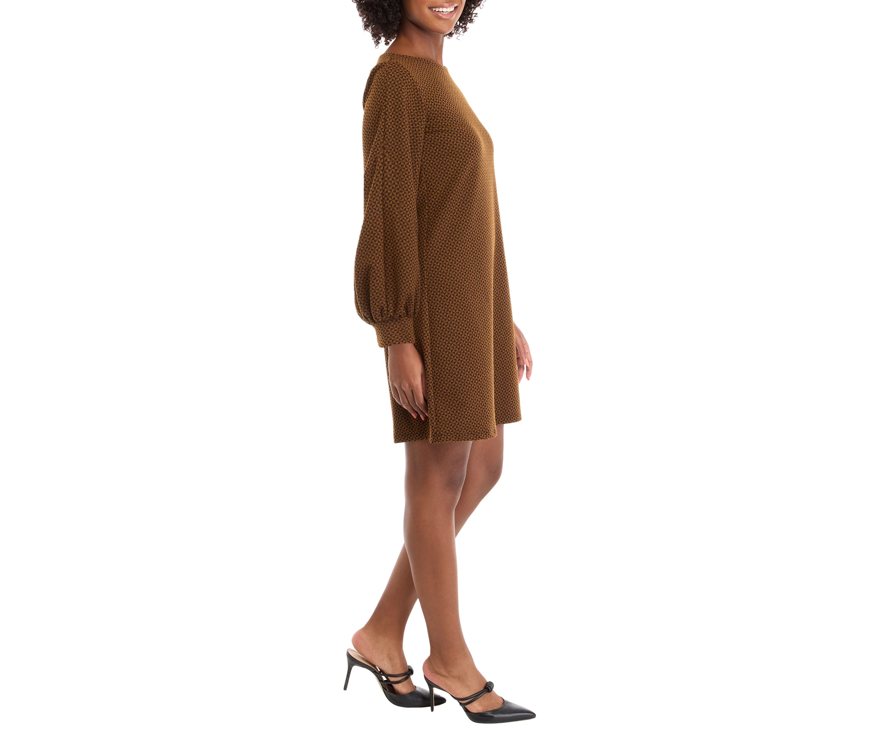 Womens Puff Sleeve Printed A-Line Dress