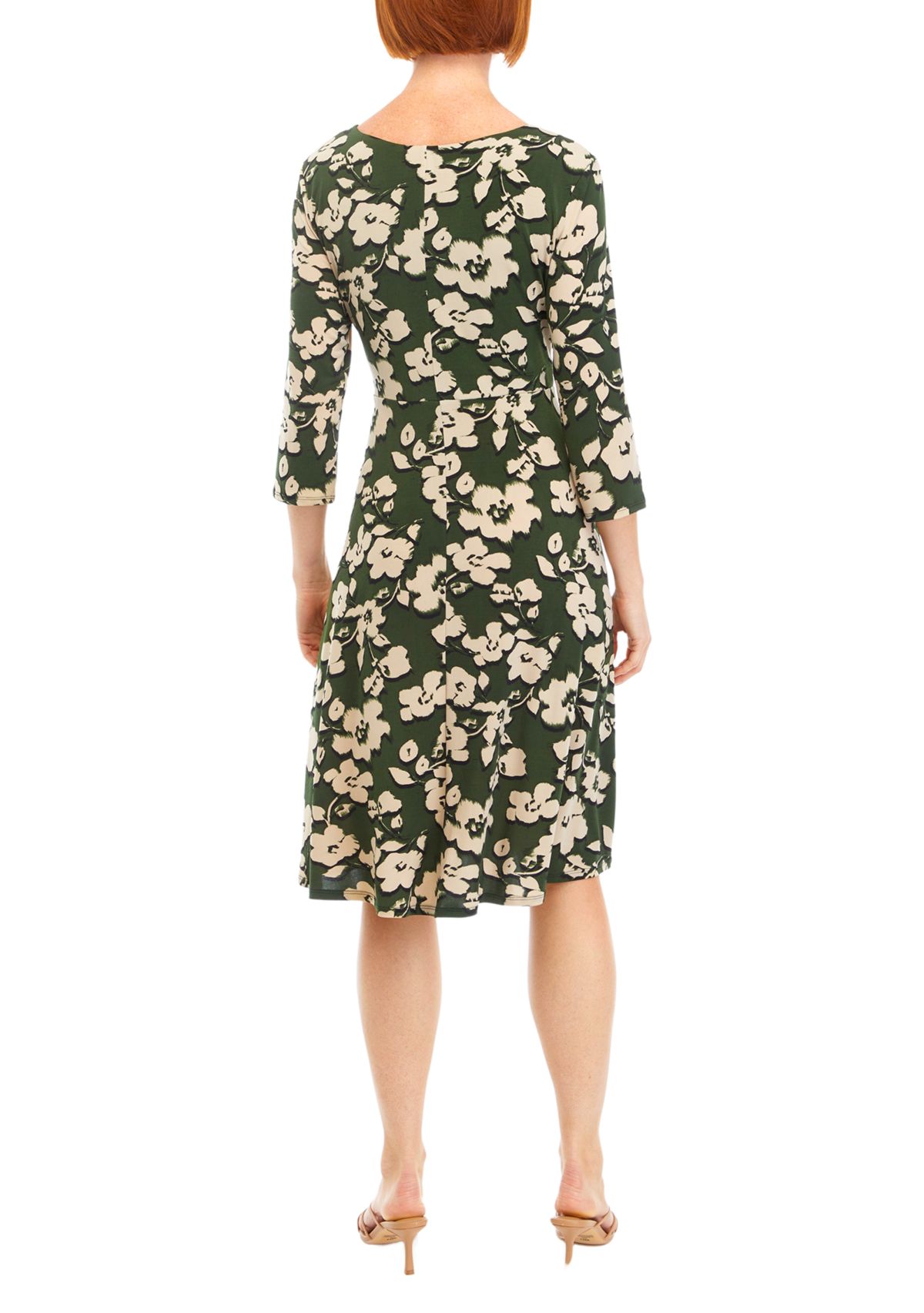 Womens 3/4 Sleeve Floral A-Line Dress