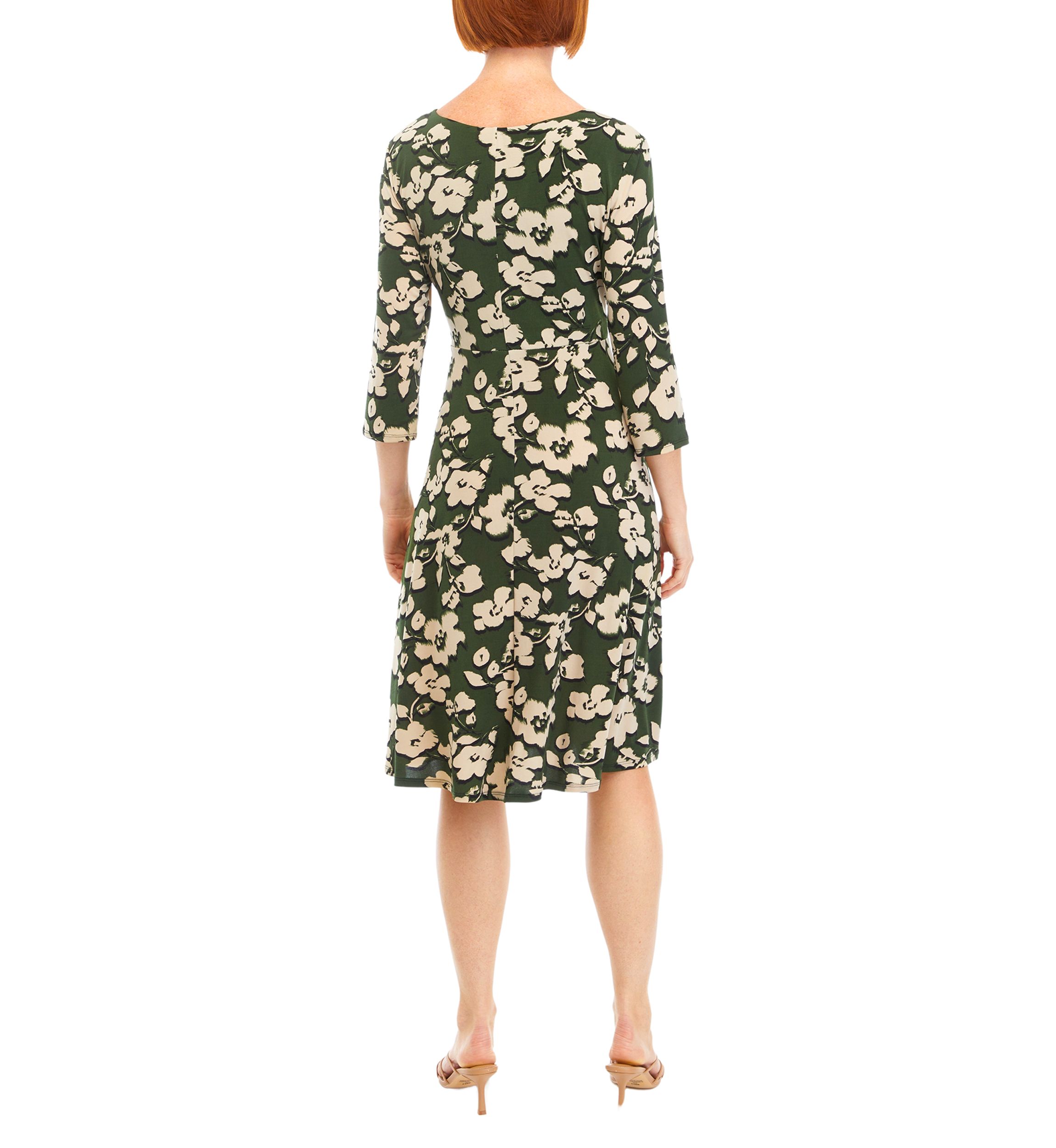 Womens 3/4 Sleeve Floral A-Line Dress