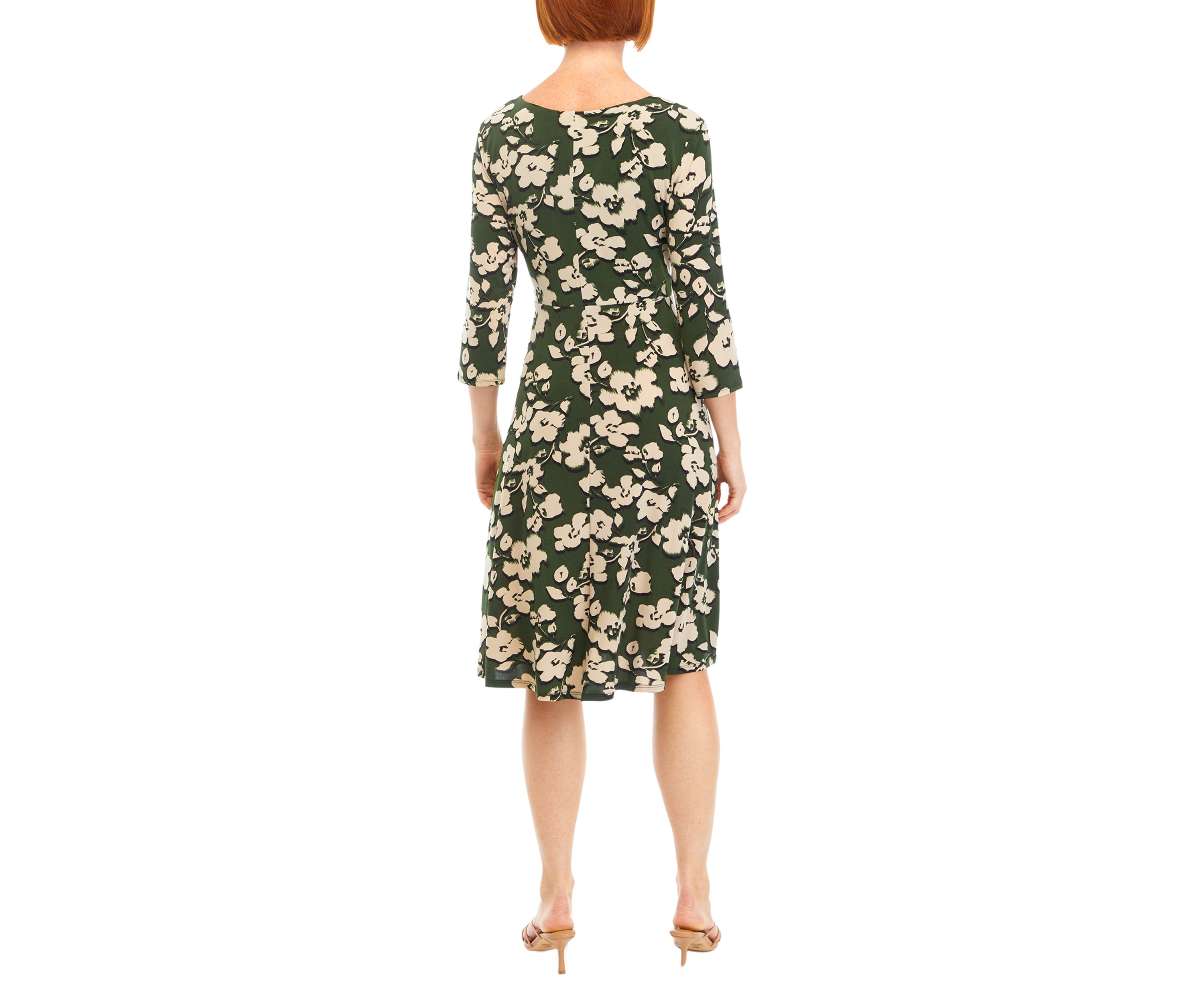 Womens 3/4 Sleeve Floral A-Line Dress