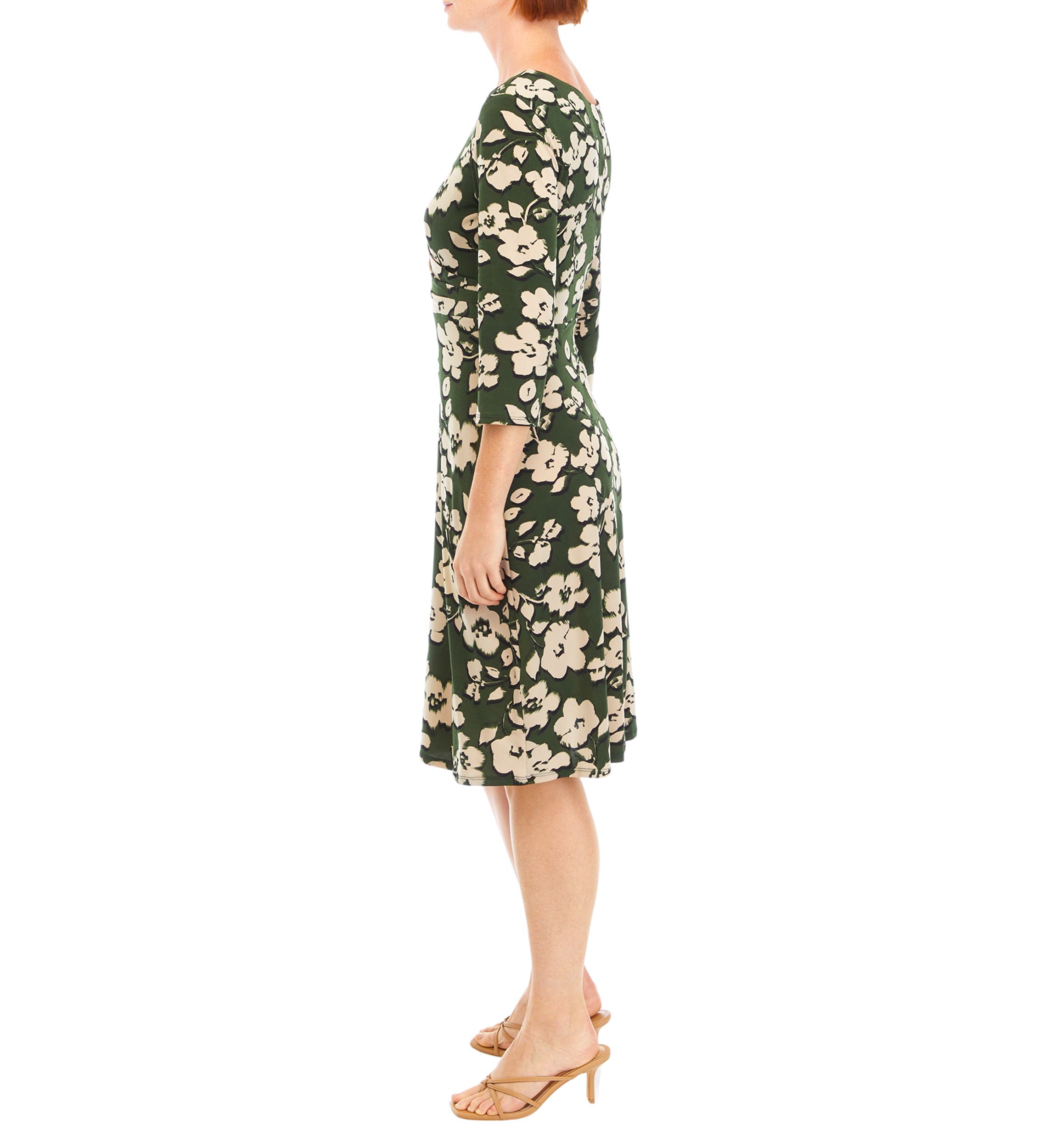 Womens 3/4 Sleeve Floral A-Line Dress