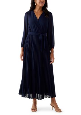 Sandra Darren Women's 3/4 Sleeve Solid Belted Midi Chiffon Fit and Flare  Dress | Belk