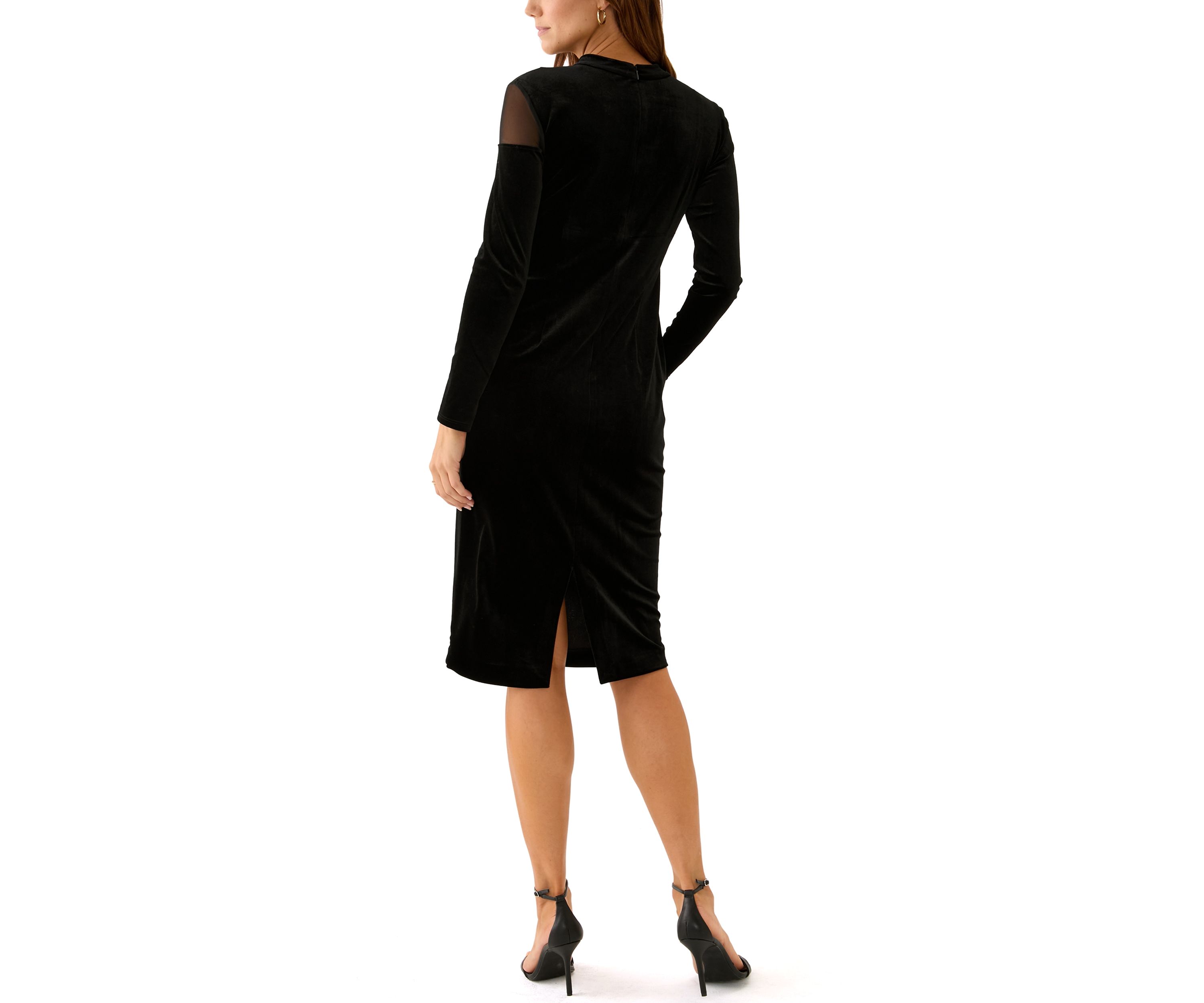 Womens Long Sleeve Mock Neck Solid Velvet Sheath Dress