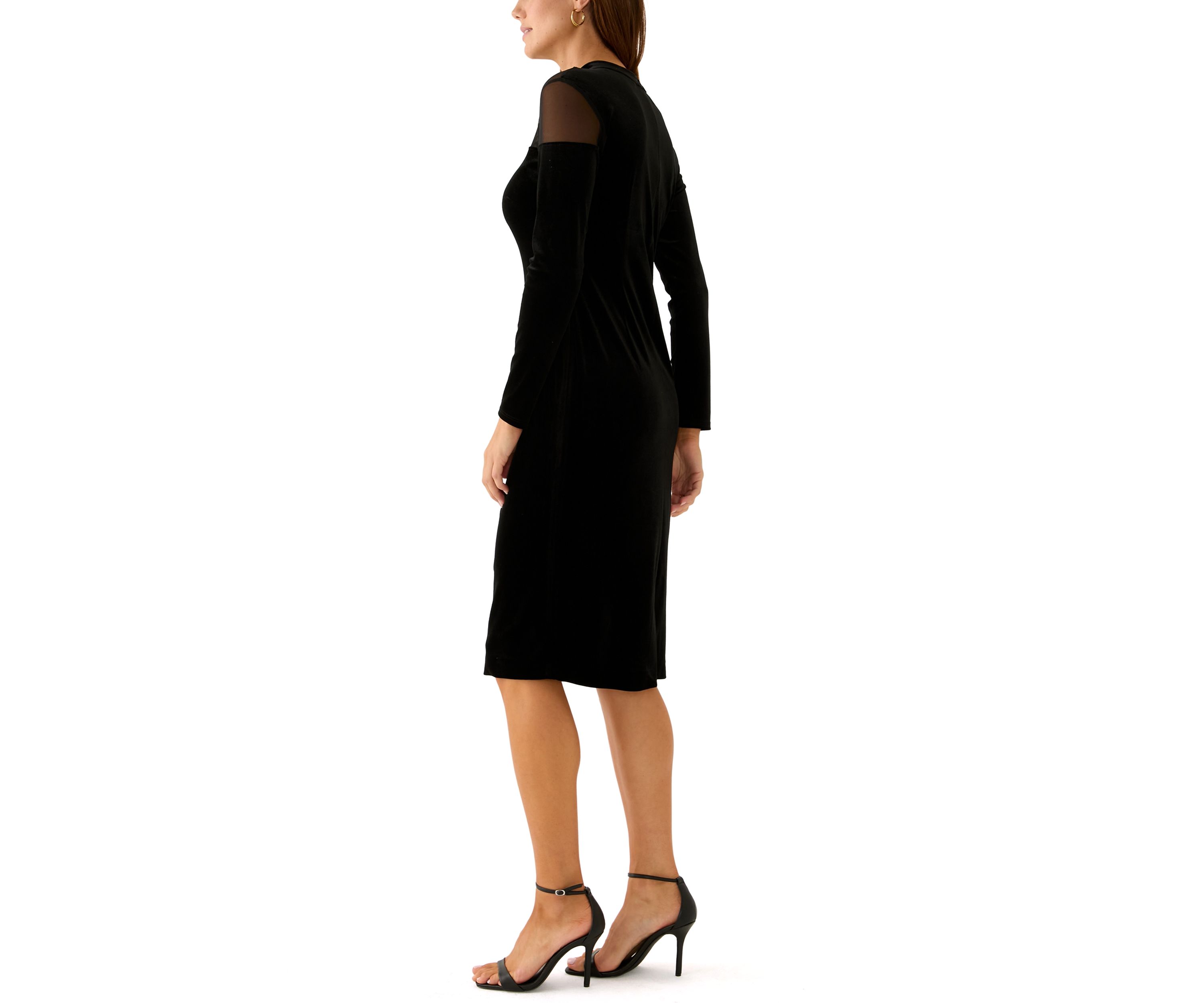 Womens Long Sleeve Mock Neck Solid Velvet Sheath Dress