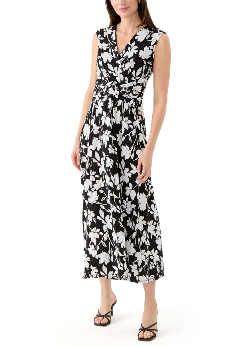Womens Floral Printed Fit and Flare Maxi Dress