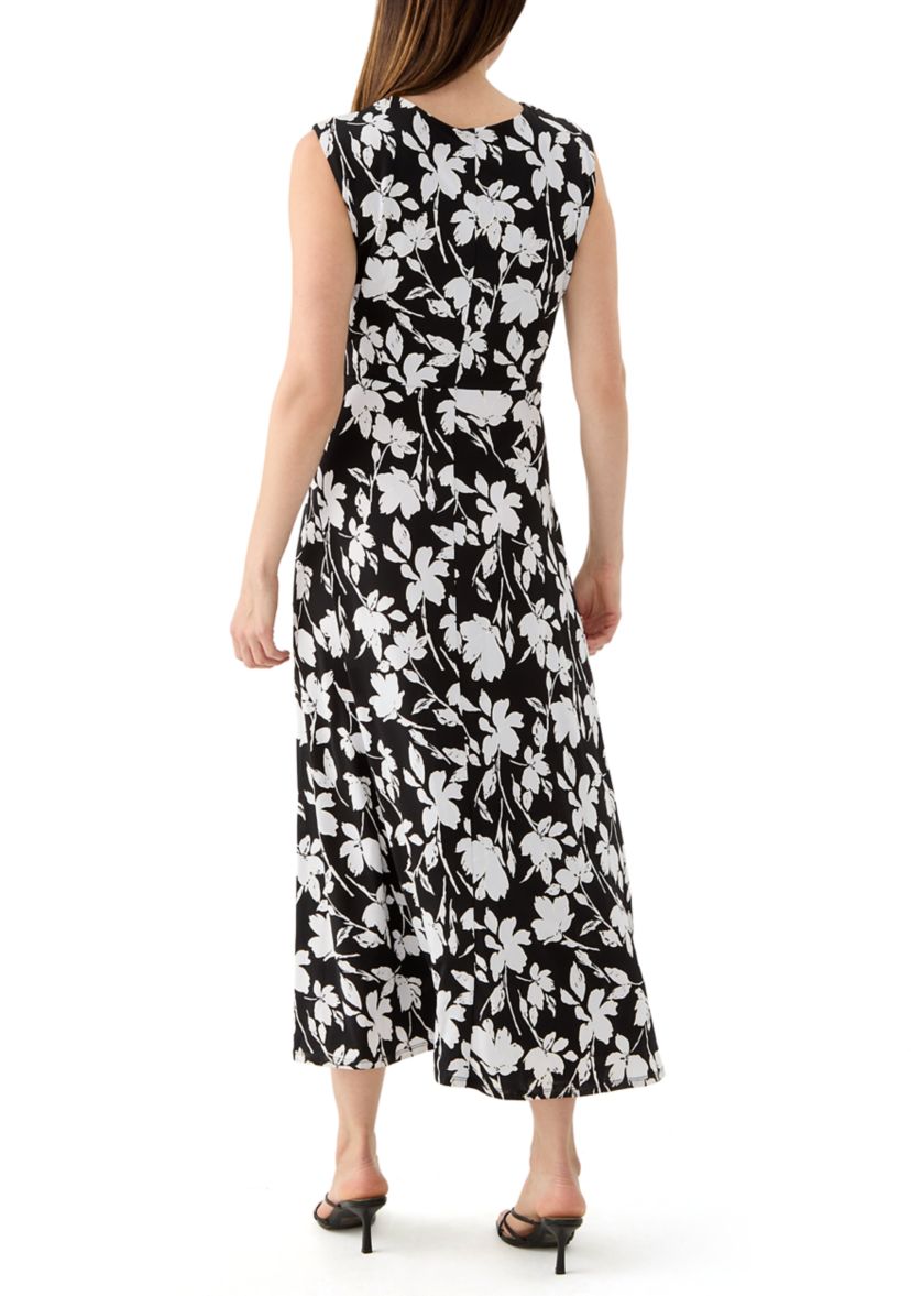 Womens Floral Printed Fit and Flare Maxi Dress