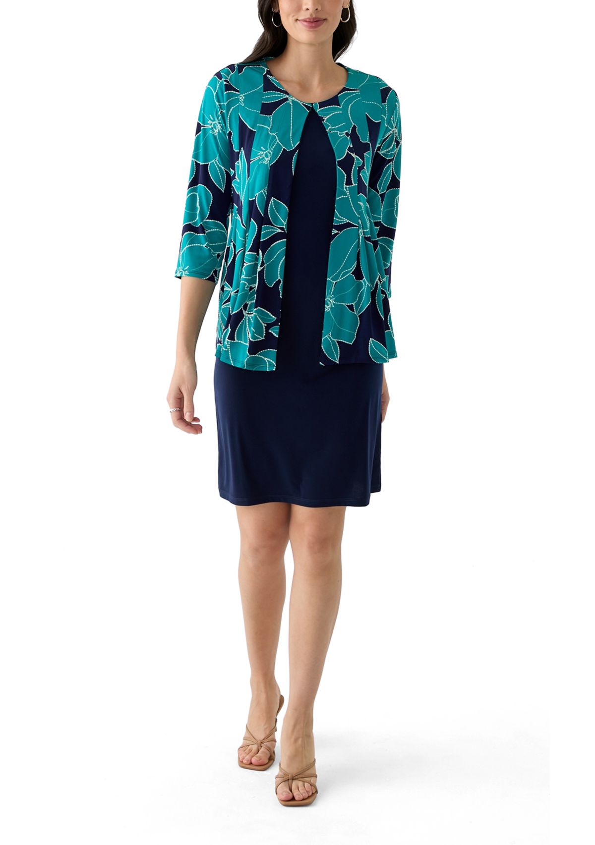 Womens Printed Round Neck Jacket Dress