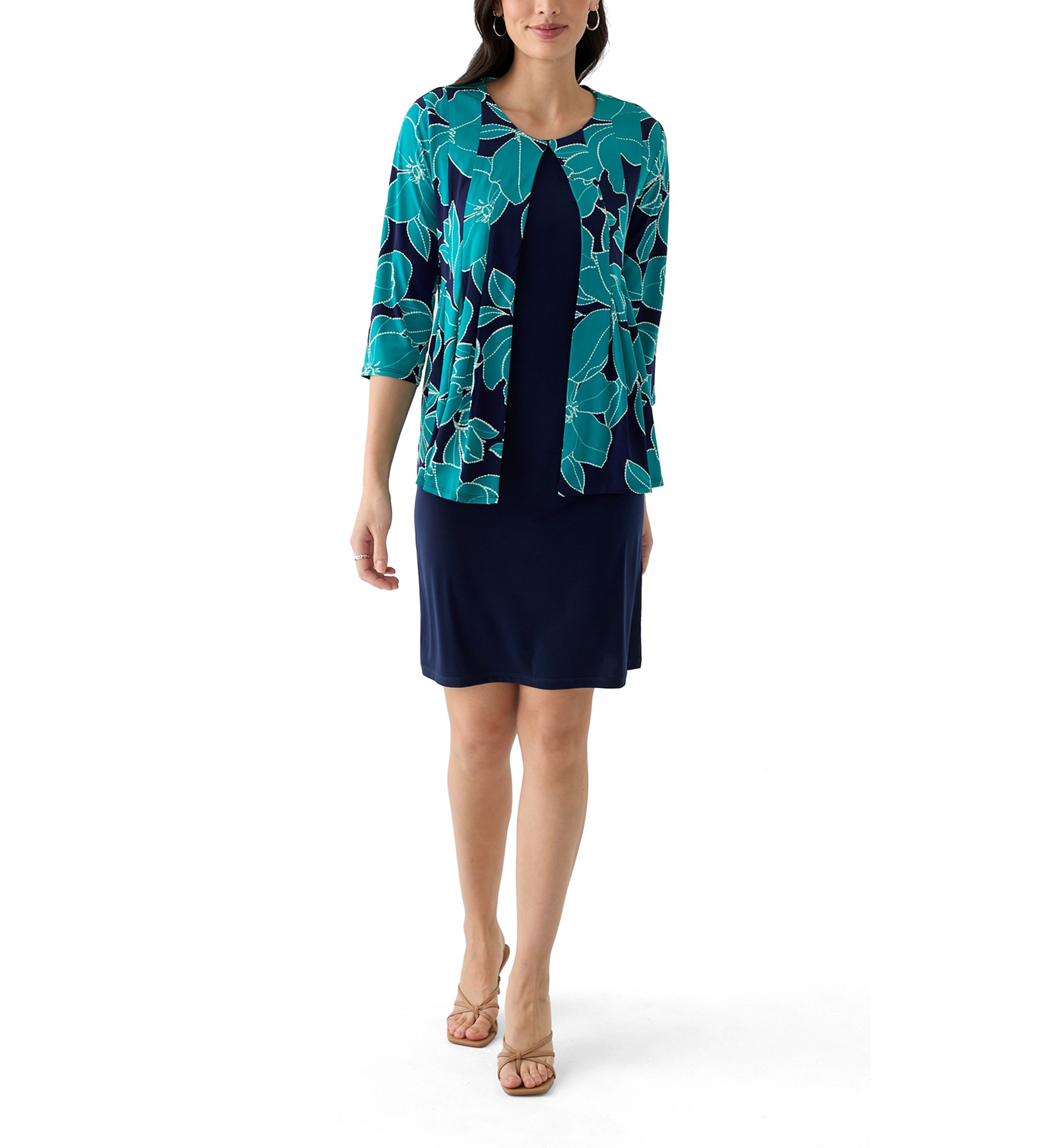 Womens Printed Round Neck Jacket Dress