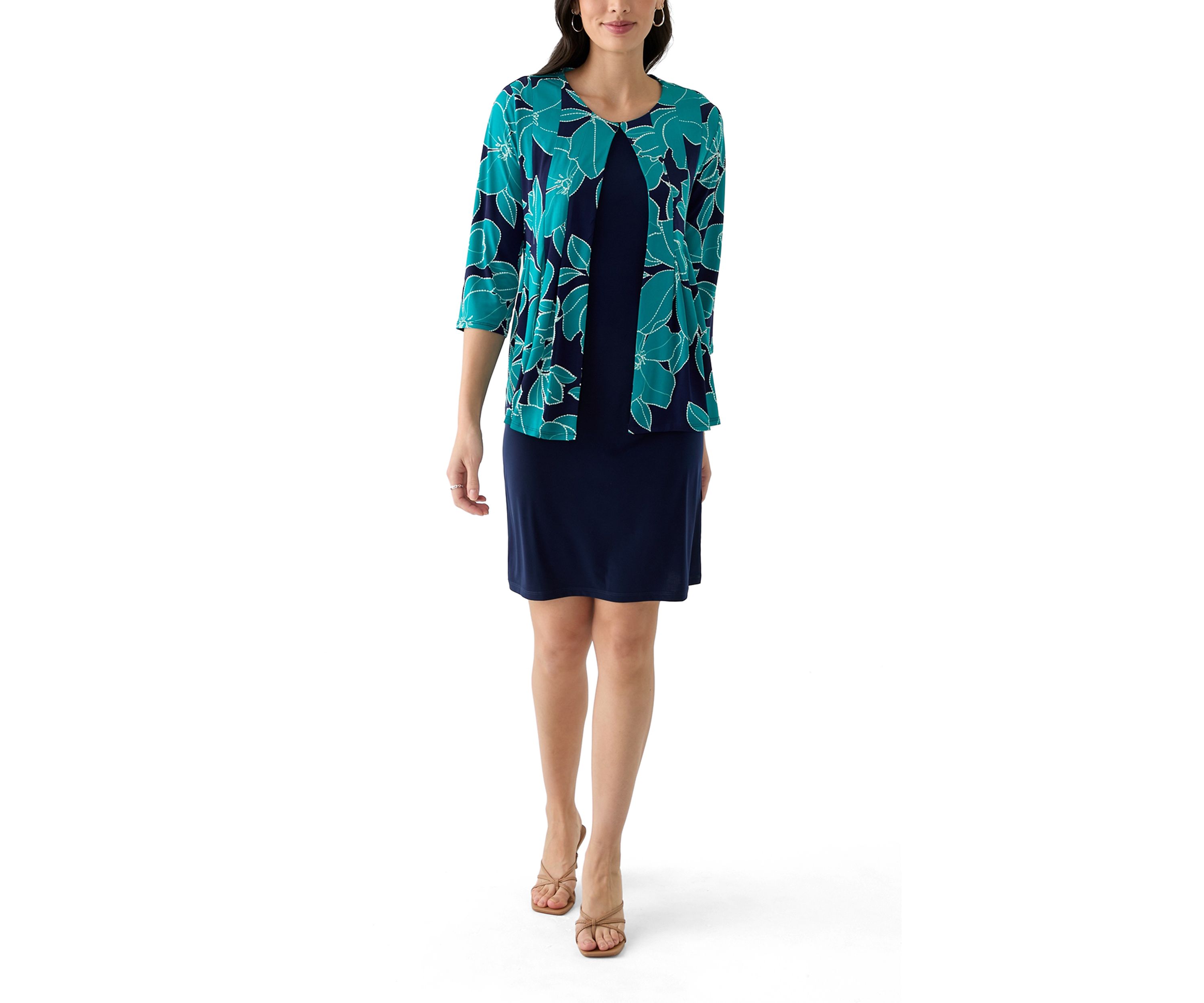 Womens Printed Round Neck Jacket Dress