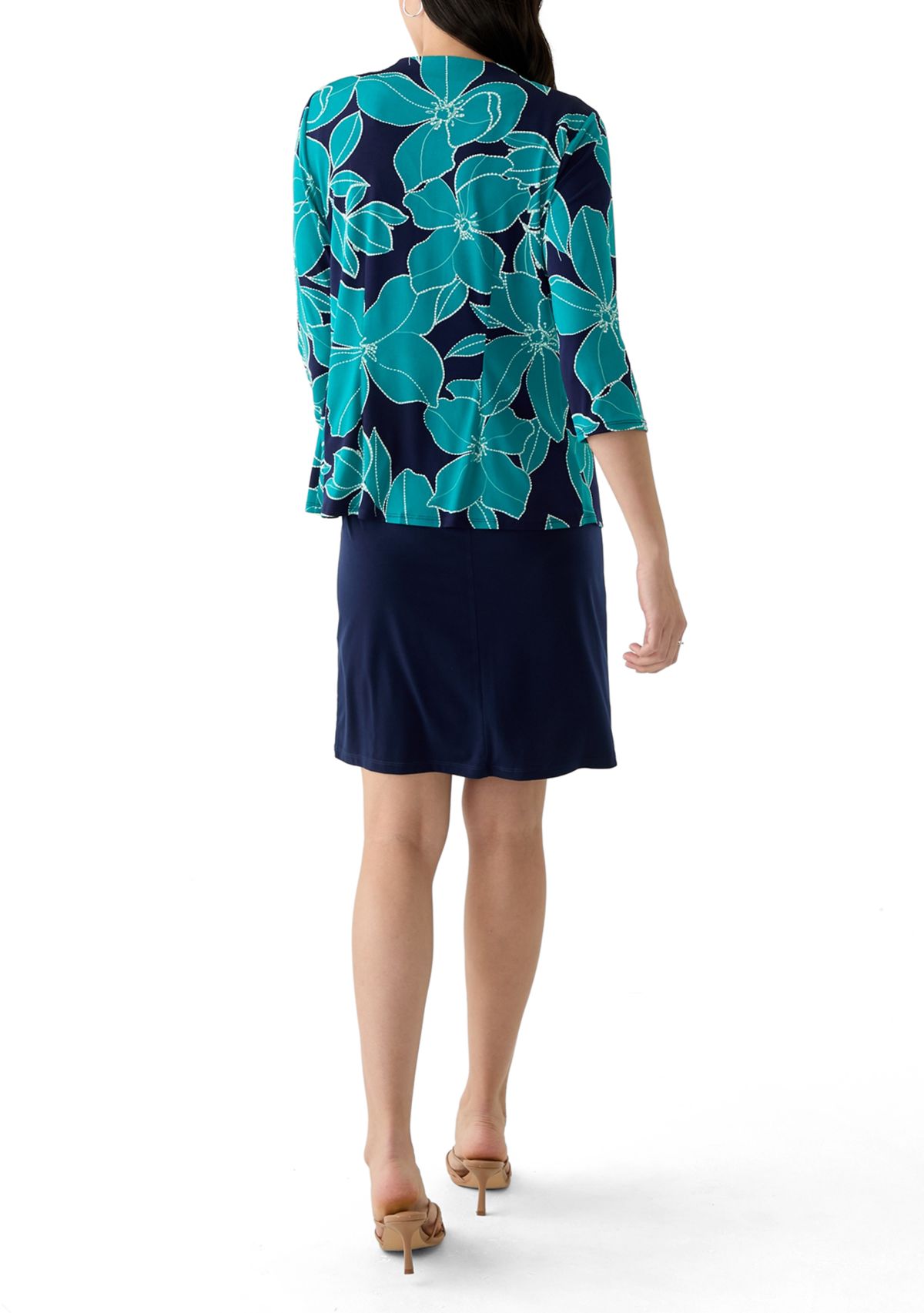 Womens Printed Round Neck Jacket Dress