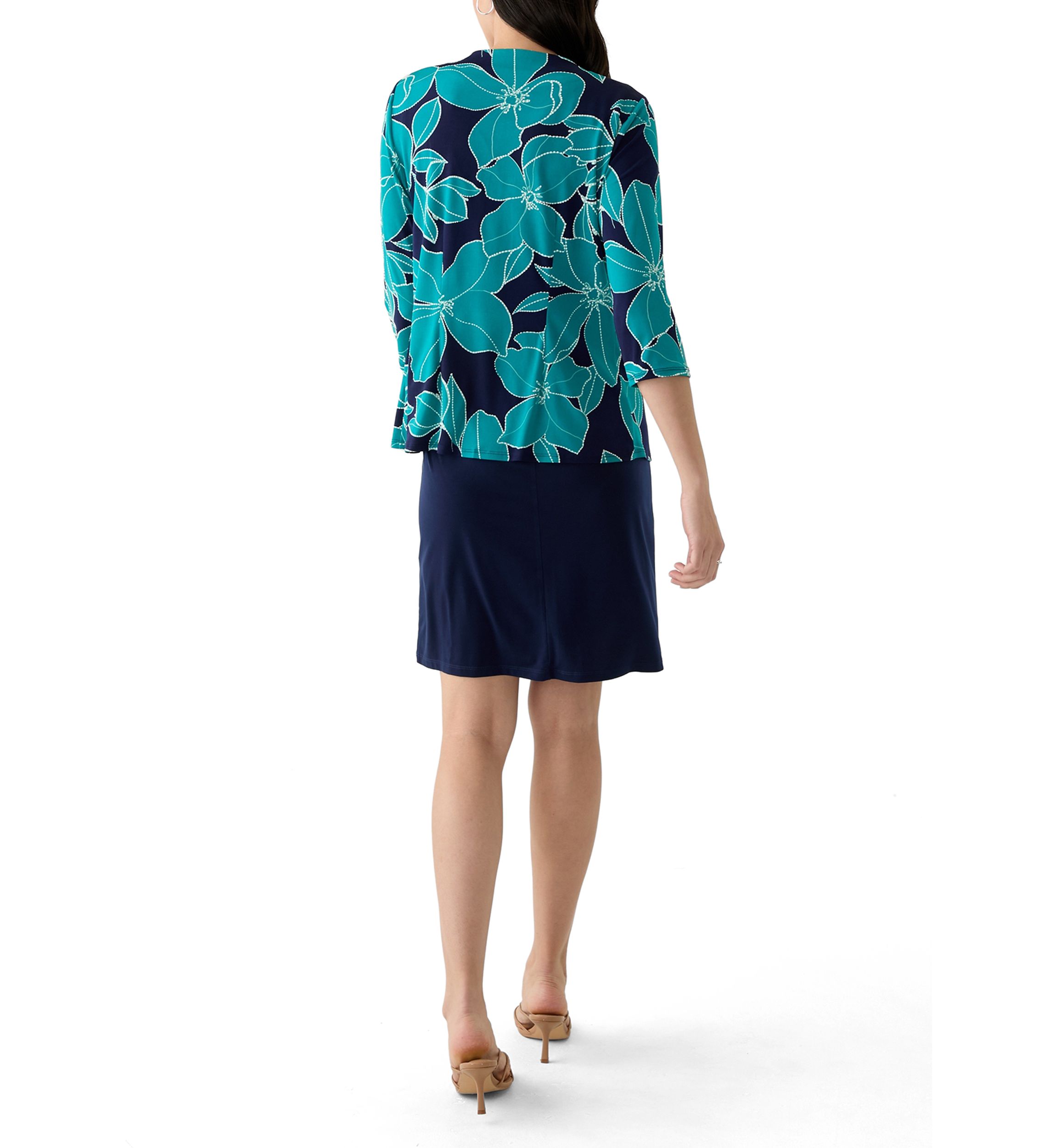 Womens Printed Round Neck Jacket Dress