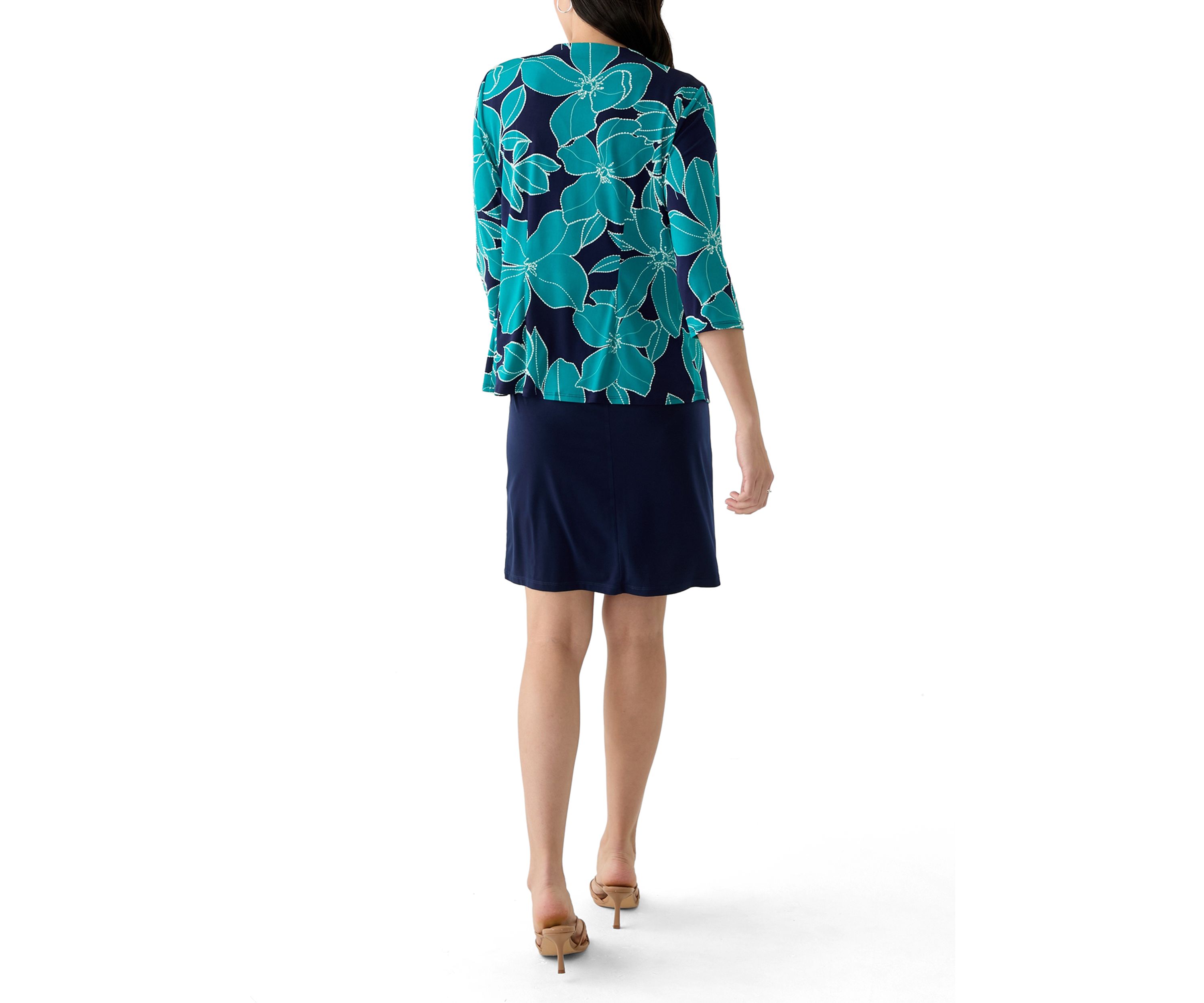 Womens Printed Round Neck Jacket Dress