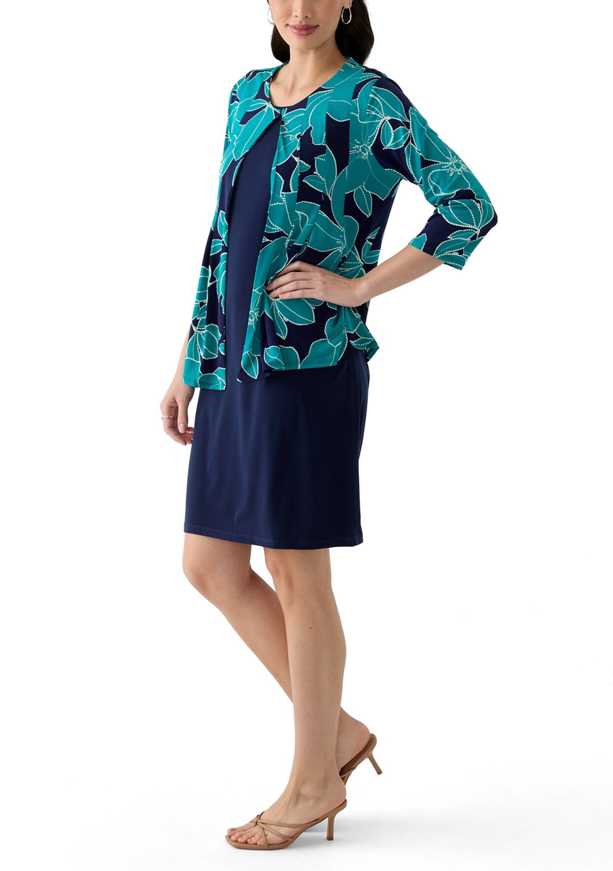 Womens Printed Round Neck Jacket Dress