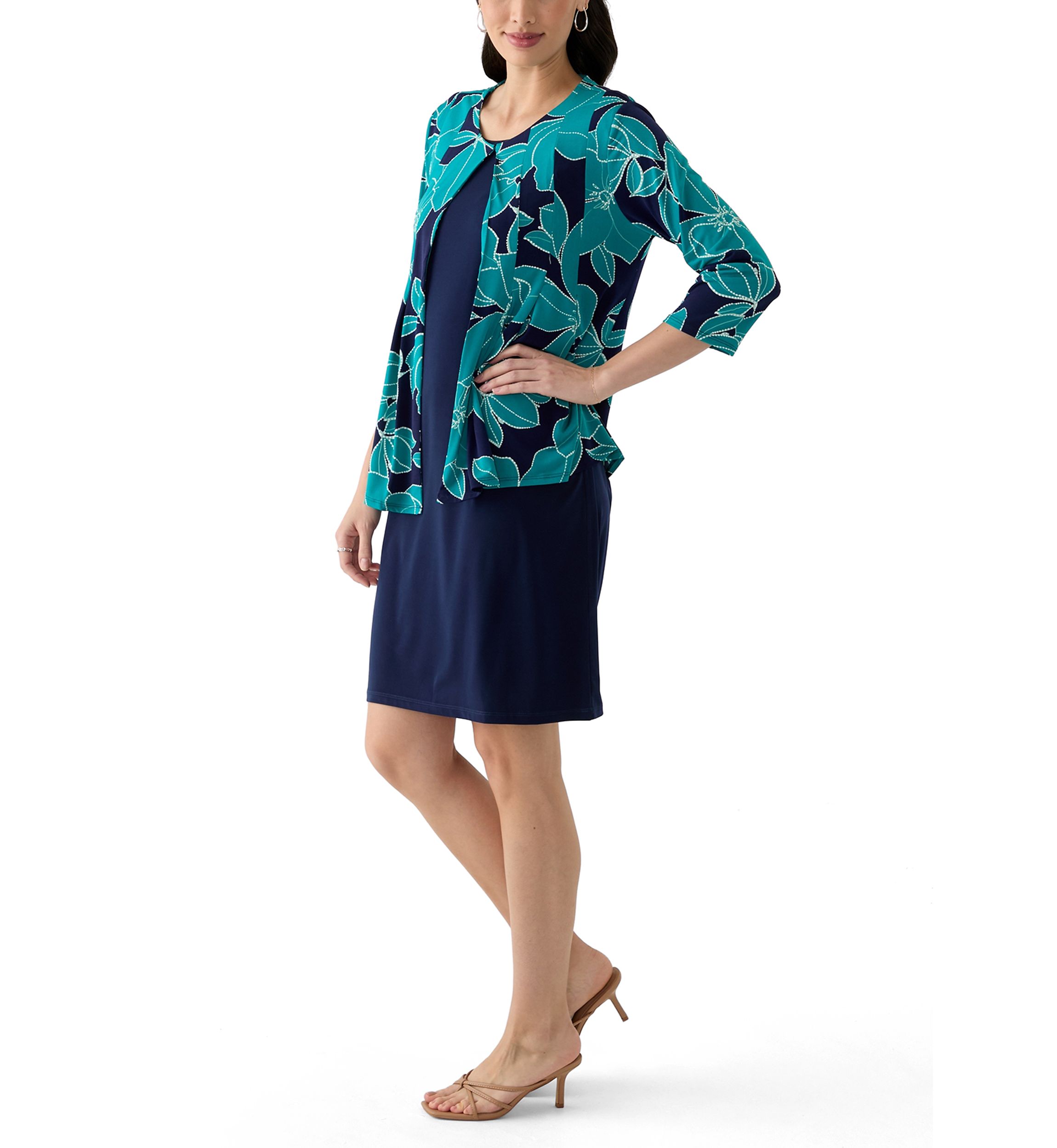 Womens Printed Round Neck Jacket Dress