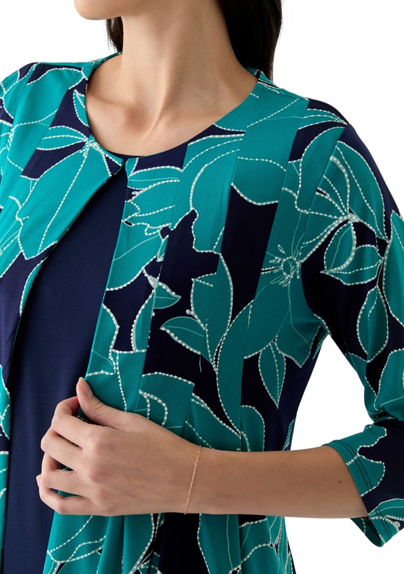 Womens Printed Round Neck Jacket Dress